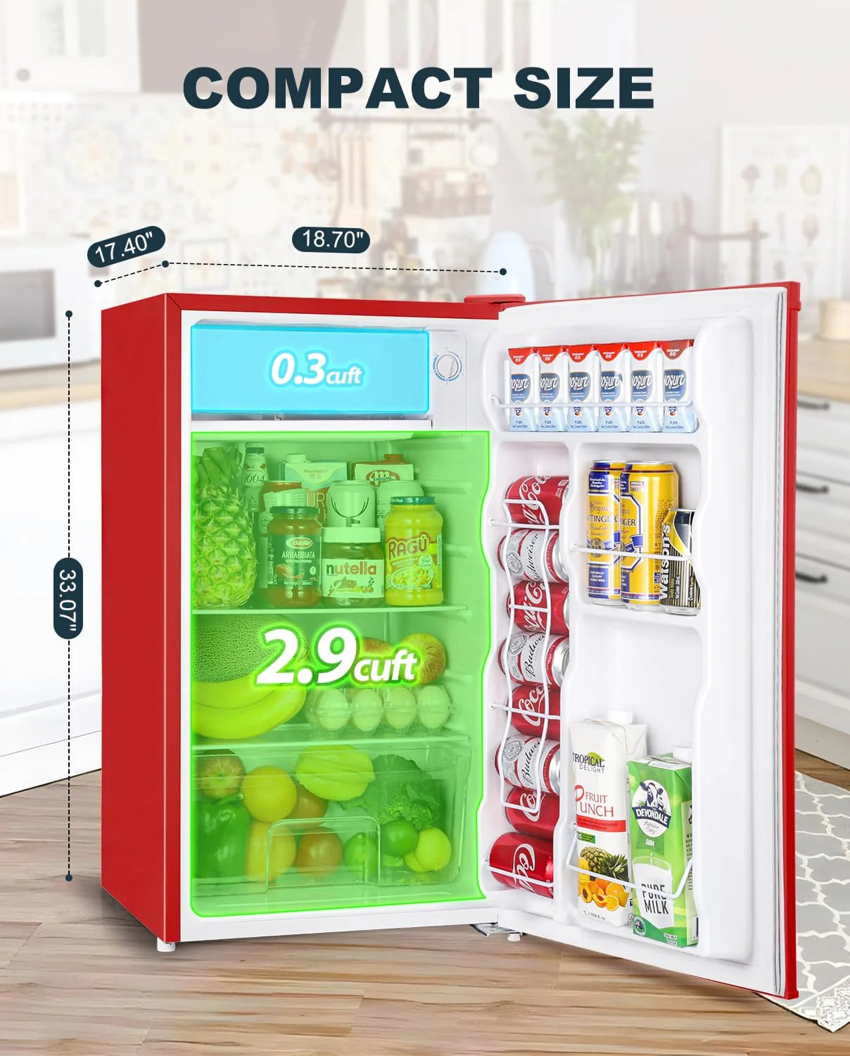 Upstreman 3.2 Cu.Ft Mini Fridge with Freezer, Single Door Mini Fridge, Dorm Fridge, Adjustable Thermostat, Mini Refrigerator for Bedroom, Office, Dorm, Black-BR321