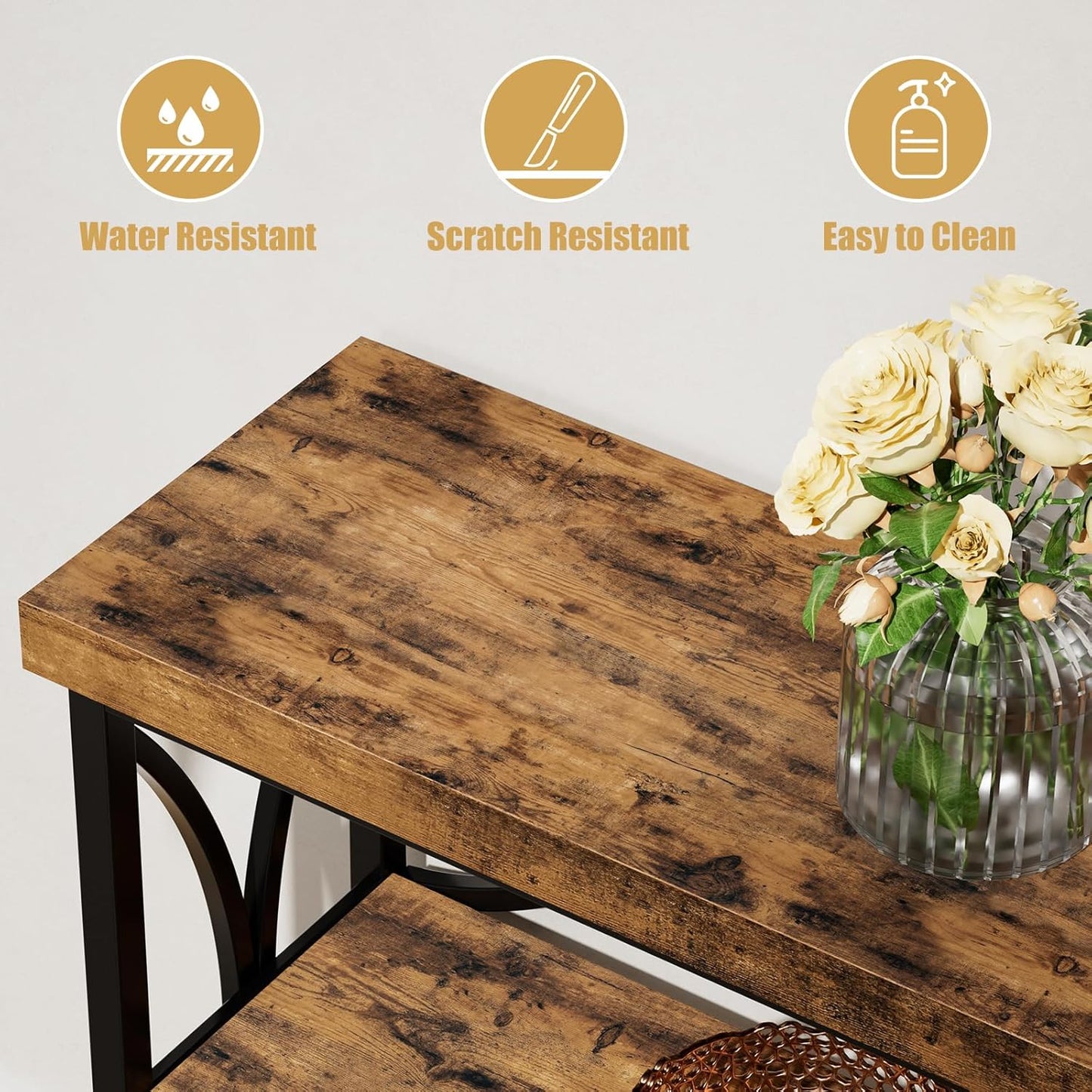 70.8 Inches Extra Long Console Table 3 Tiers Industrial Wood Entryway Sofa Table