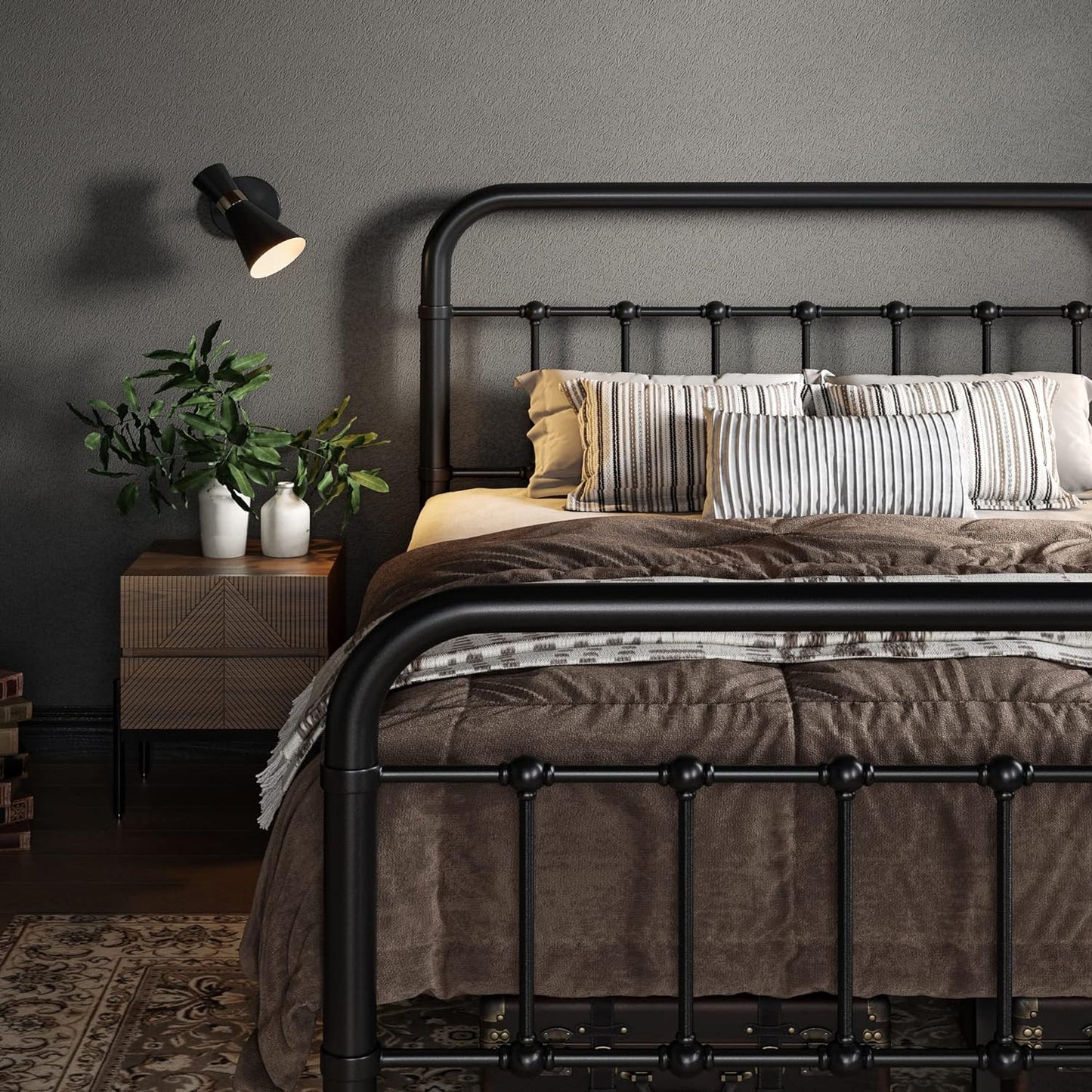 Allewie Queen Size Metal Platform Bed Frame with Victorian Style Wrought Iron-Art Headboard/Footboard, No Box Spring Required