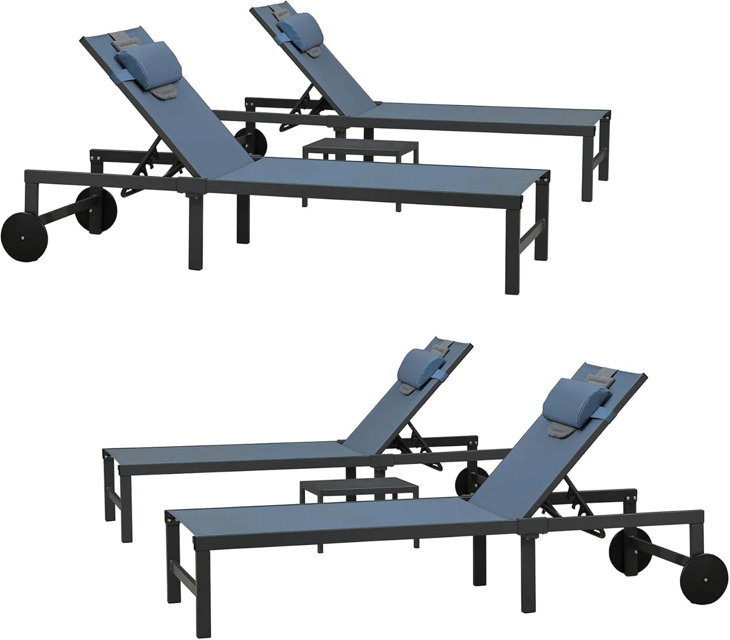 PURPLE LEAF Patio Tanning Lounge Chair Set with Face Down Hole Outdoor Aluminum Adjustable Reclining Chairs Wheels Pillows and Table for Poolside Beach Sunbathing Lounger, Beige