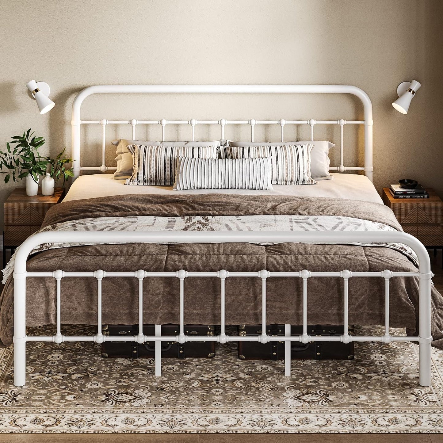 Allewie Queen Size Metal Platform Bed Frame with Victorian Style Wrought Iron-Art Headboard/Footboard, No Box Spring Required
