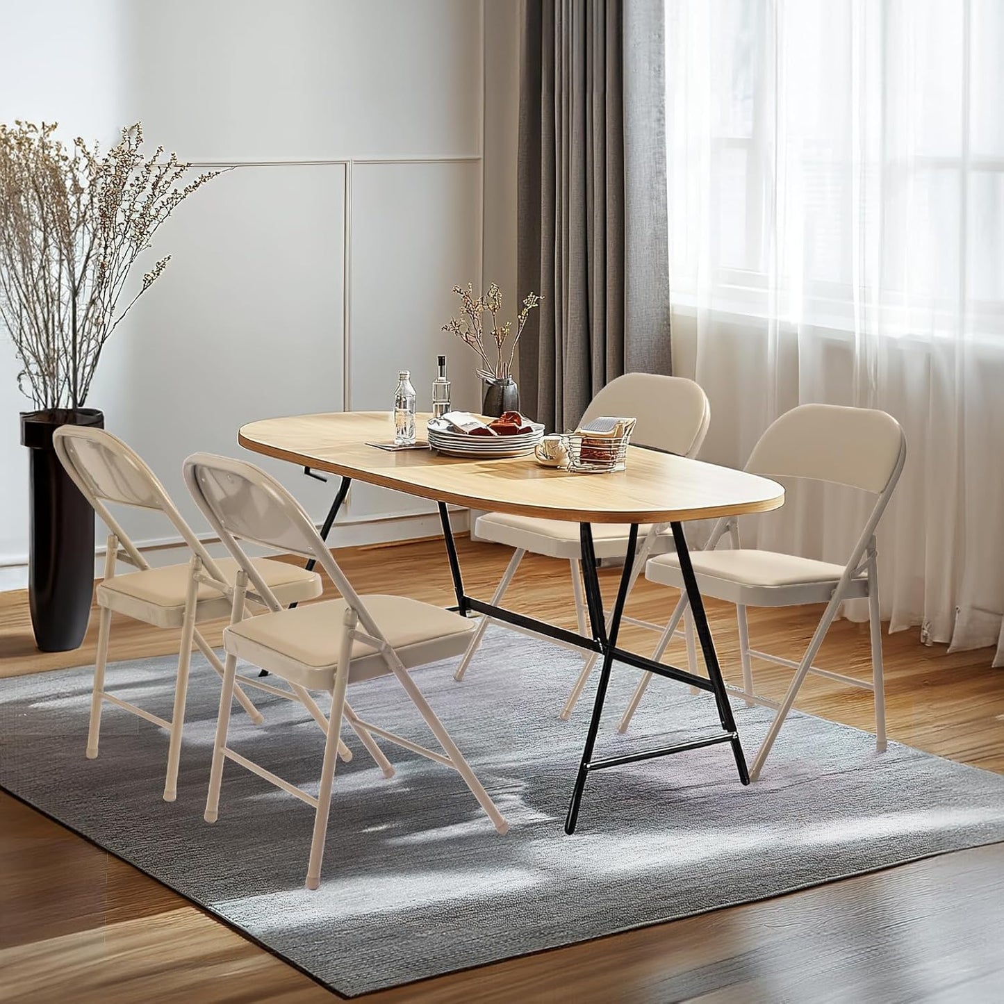 6 Pack Black Folding Chairs with Leather Chairs for Indoor and Outdoor Events Office Wedding Party Upholstered Chairs