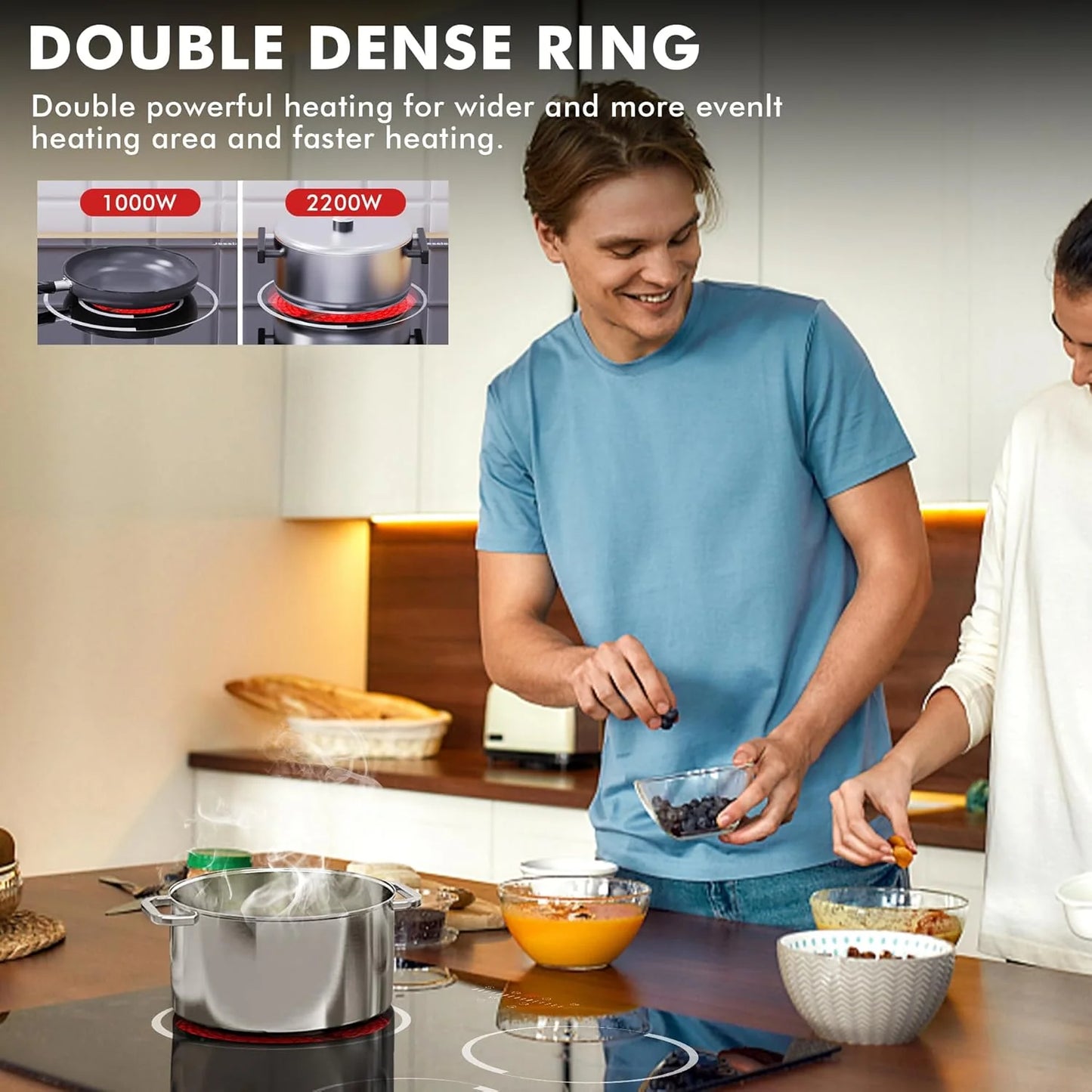 Electric Cooktop 30 Inch - 5 Burners Built-in Ceramic Cooktop, 30" Electric Stove Top with Glass Protection Metal Frame, 9 Heating Level, 8400W, 220-240V for Hard Wire(No Plug)