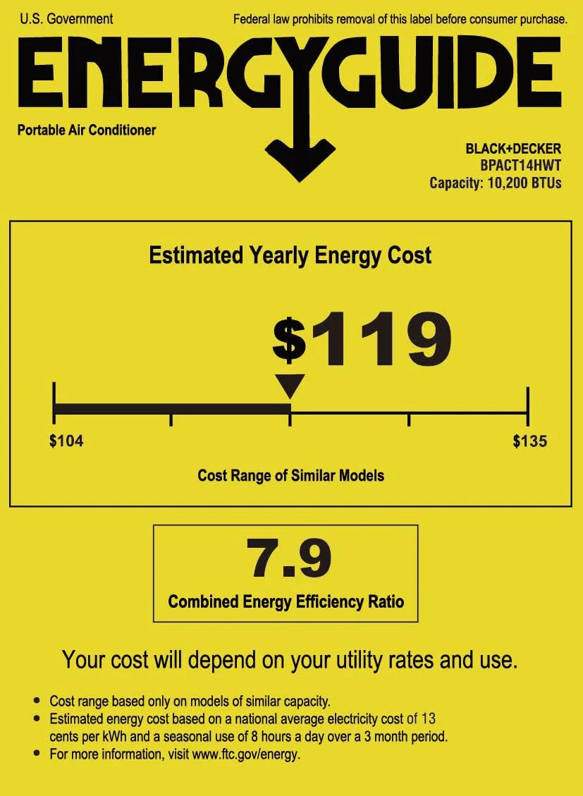 BLACK+DECKER 10,000 BTU Portable Air Conditioner for Rooms up to 450 Sq. with Remote Control, White