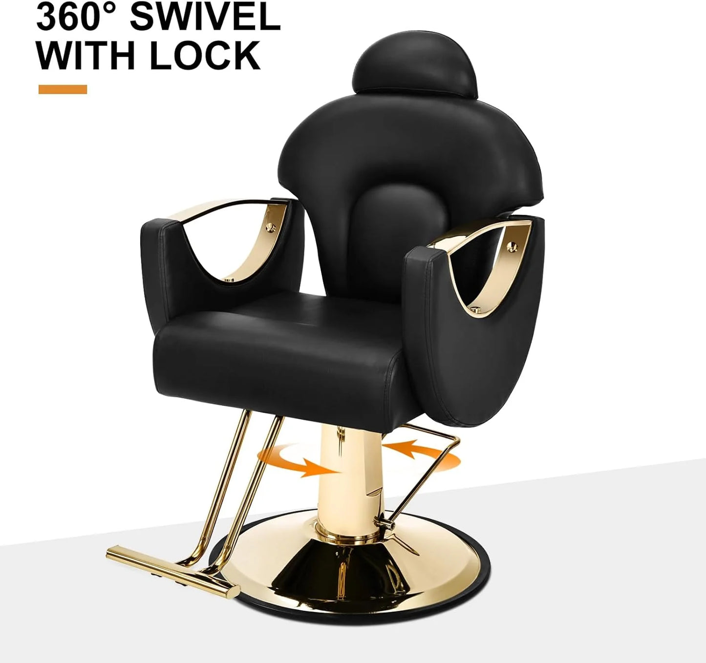 Artist Hand Salon Chair Reclining Barber Chair Oversized Hydraulic Pump Heavy Duty Hair Salon Chair 360 Degree Swivel Hair Chair for Hair Stylist, Beauty Spa Equipment Max Load 400 LBS, Black and Gold