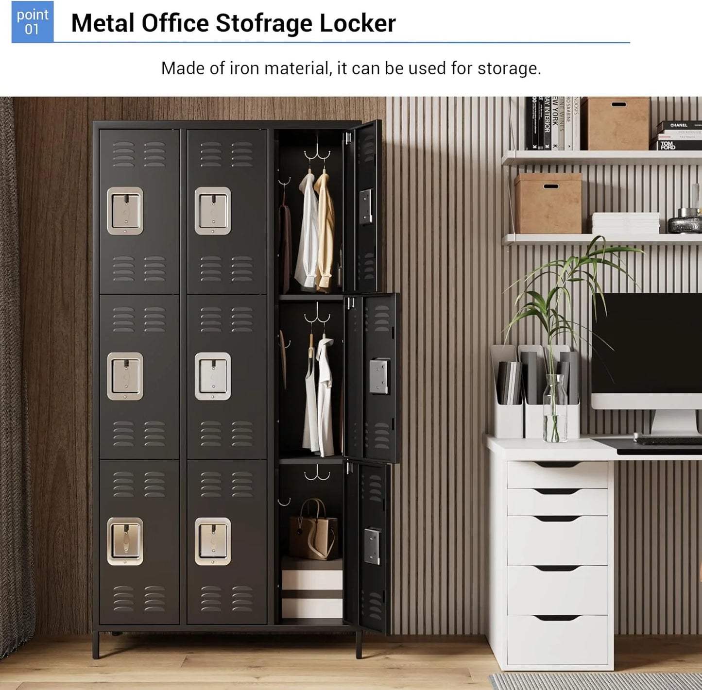 GAOMON Locker for Employees, 6 Doors Locker Cabinet with Hooks, Storage Locker