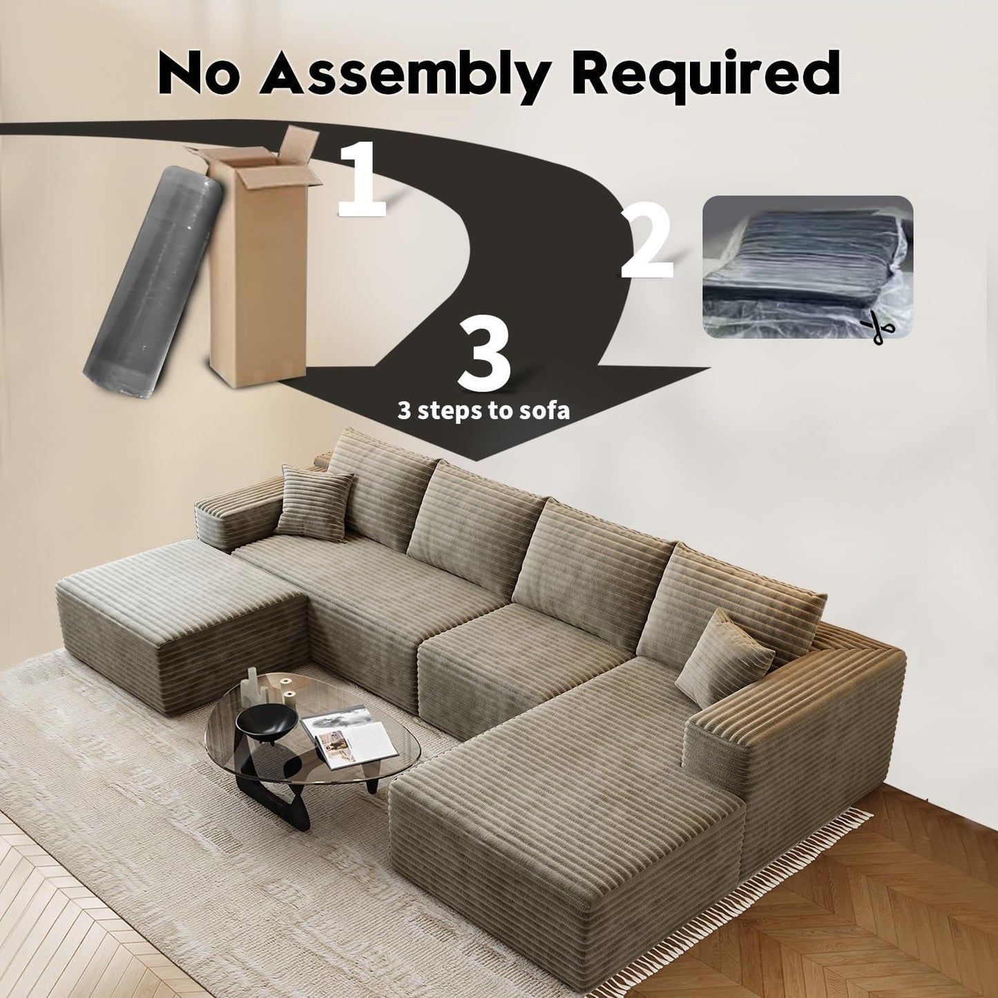 107.5 inch Cloud Modular Sectional Sofa with L-Shaped Chaise Lounge, Modern Minimalist Upholstered Sofa Deep Seating Corner Sofa