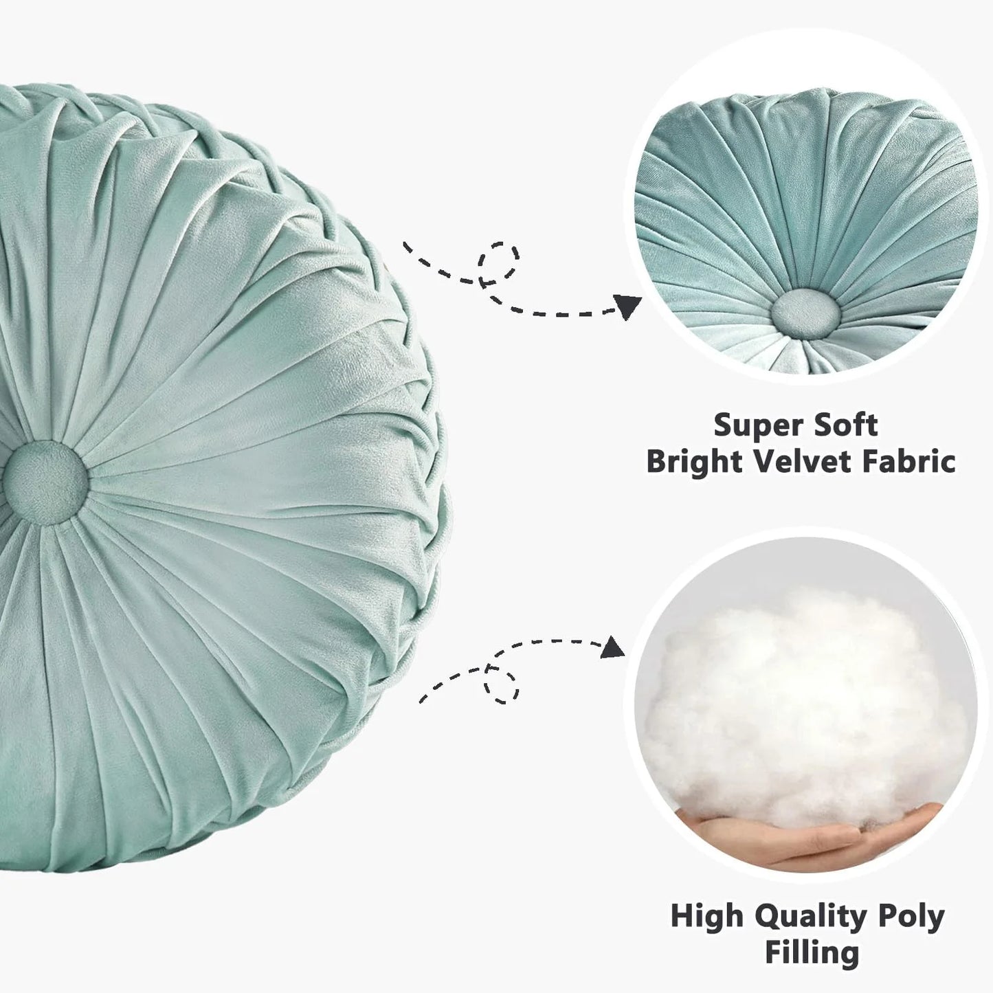 Set of 2 Decorative Round Pleated Throw Pillows