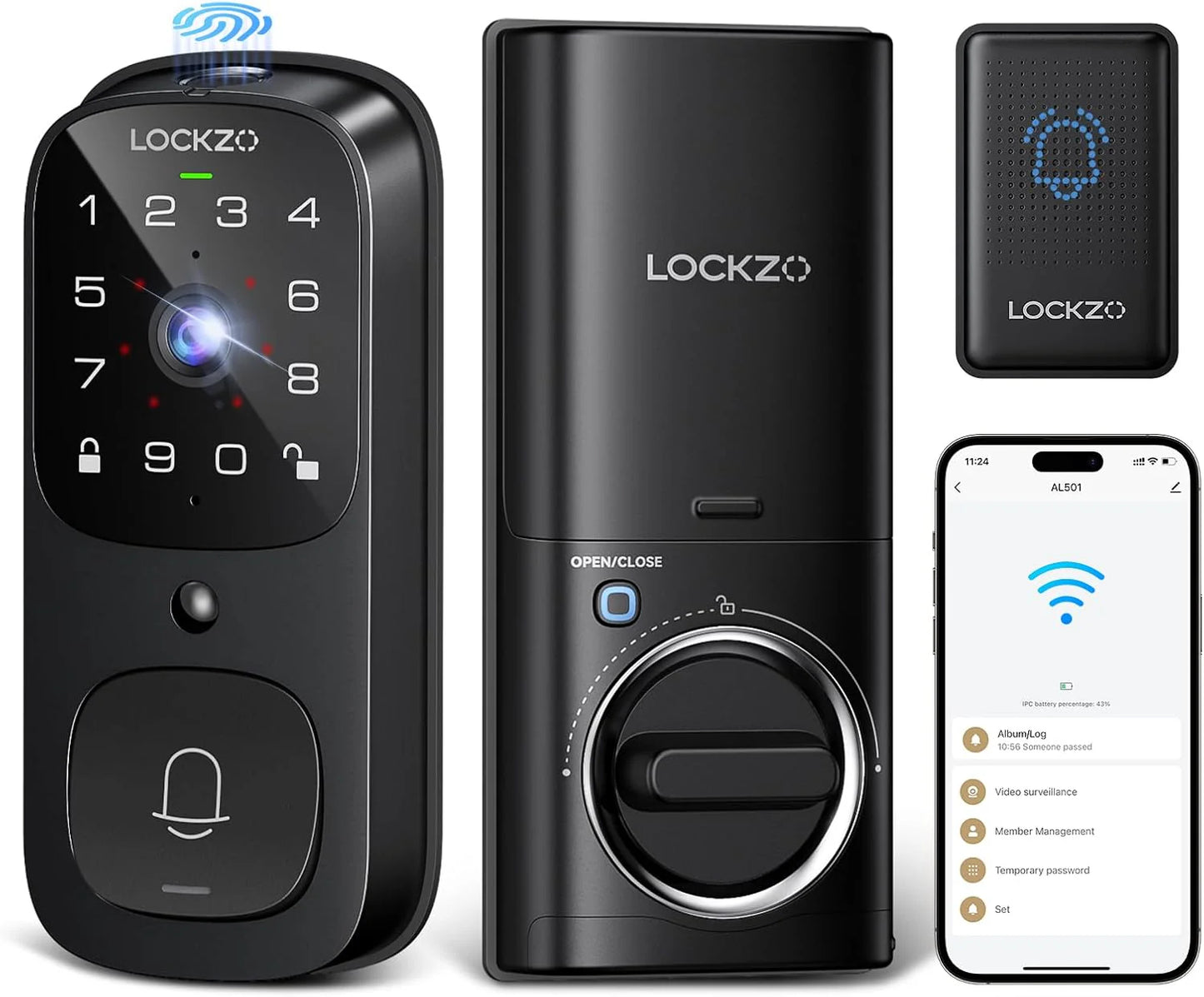 Video Smart Lock with Doorbell Keyless Entry Door Lock, Built-in WiFi Camera Front Door Deadbolt Lock, Fingerprint, Keypad Code, App Control, Voice Control, Auto-Lock, IP65, Video Call