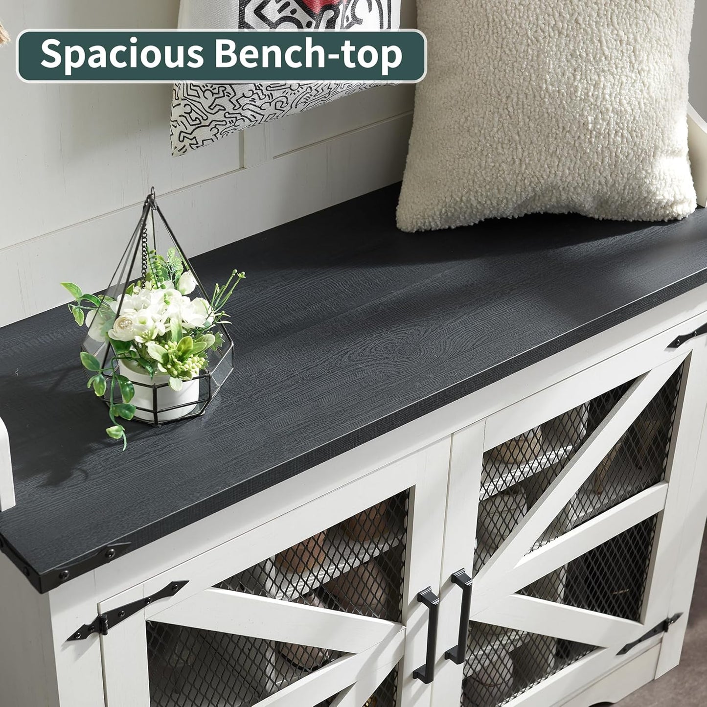 JXQTLINGMU 59-inch Farmhouse Foyer Tree with Shoe Storage, Entryway Bench Foyer Coat Rack Cabinet