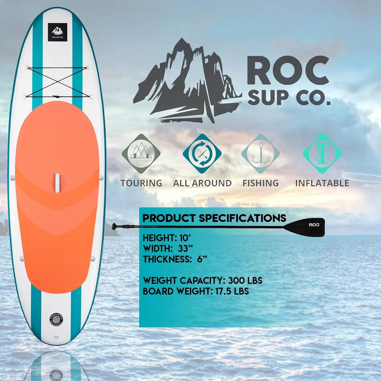 ROC inflatable stand-up paddle board SUP paddle board accessories Anti-slip comfortable deck