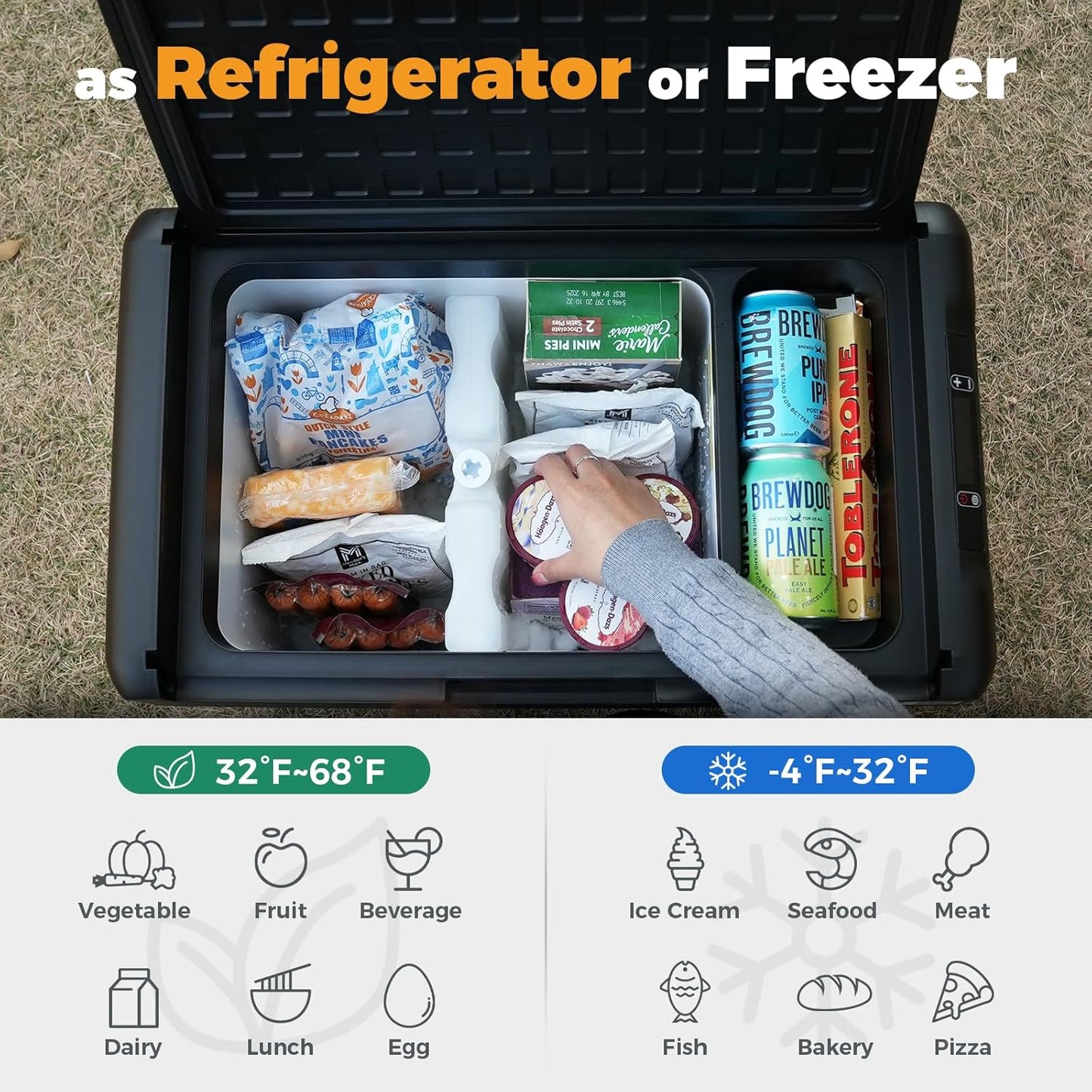 12V Refrigerator 21 Quart Portable Freezer 50 Hours Keep Cool,Electric Cooler for Vehicles Car Refrigerator 12V Portable Fridge for Car Camping Truck Van RV SUV Road Trip Travel RF20