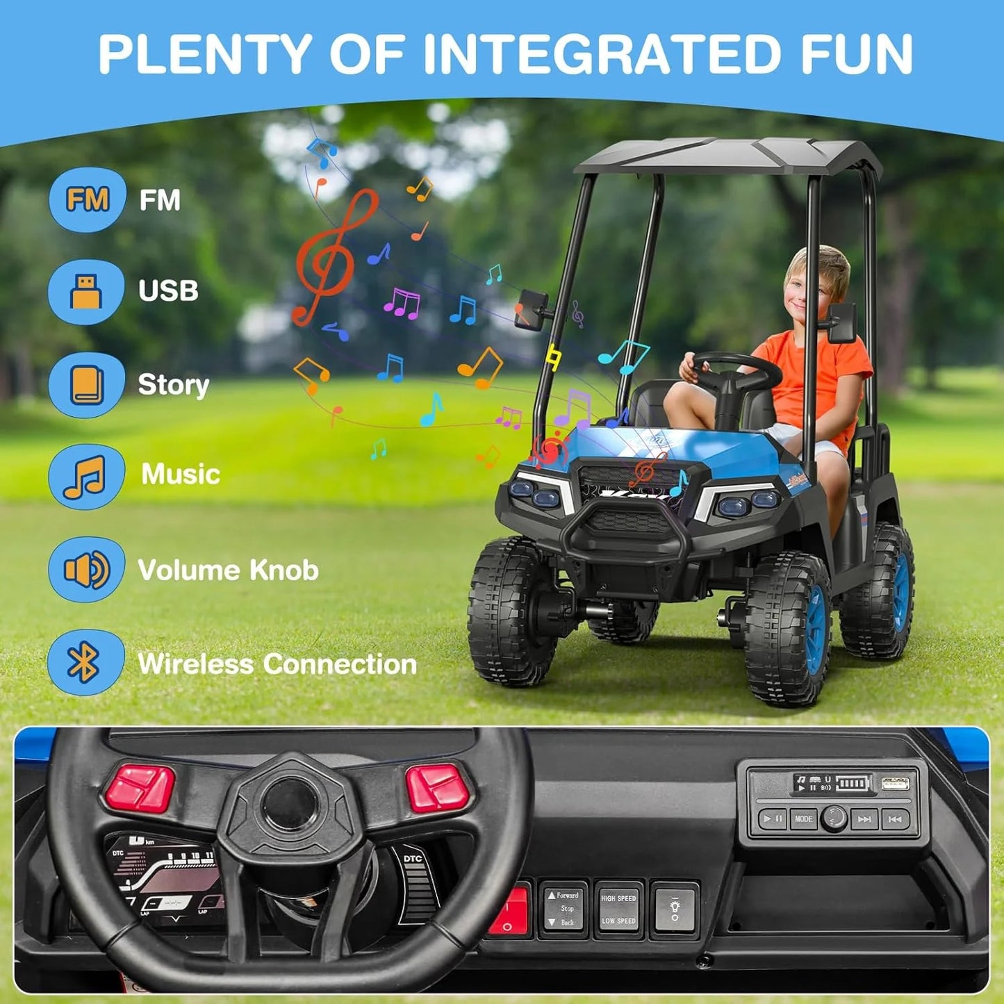 R9 24V Children's Golf Cart with Remote Control, Removable Awning