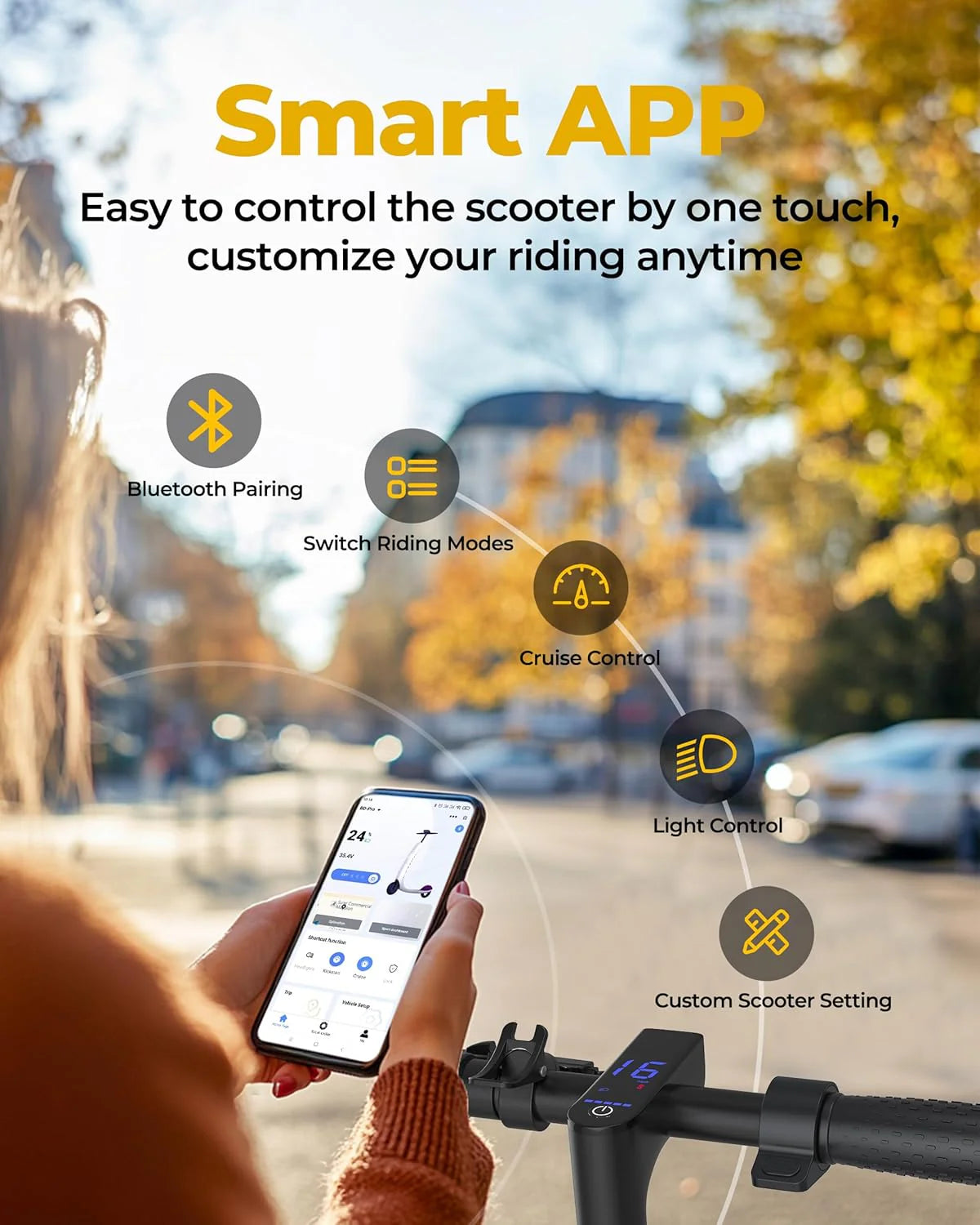 Electric Scooter, 350W/500W Motor, Top Speed 19/22 mph, Max 16/23/28Miles Ranges, Foldable E Scooter for Adults