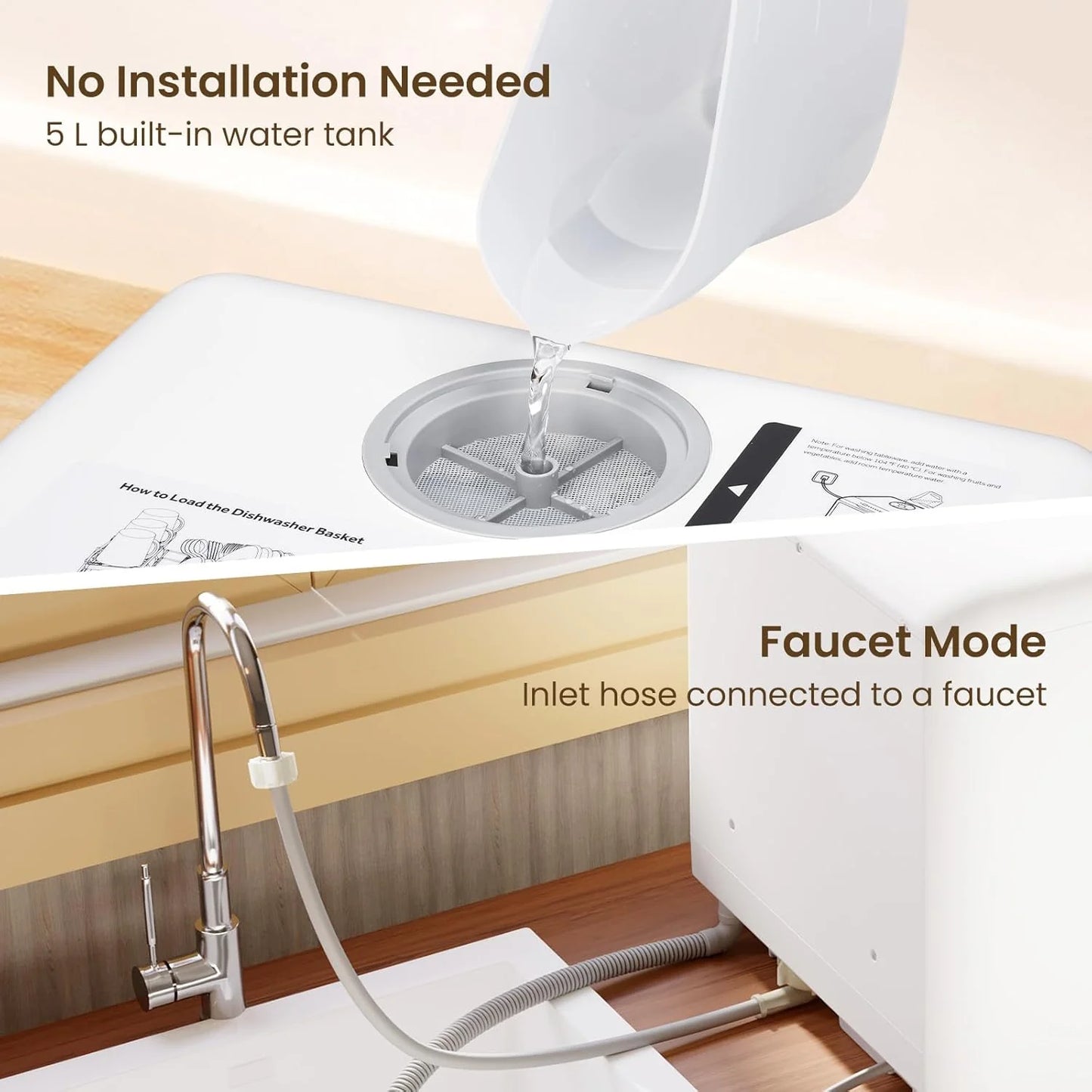 HAVA tabletop dishwasher, 6-program portable dishwasher with built-in 5-liter water tank