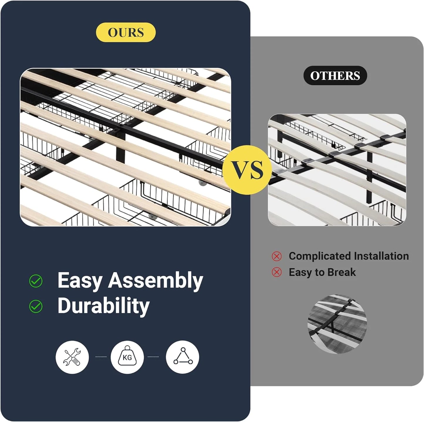 Allewie Upholstered Queen Size Platform Bed Frame with 4 Storage Drawers and Headboard, Square Stitched Button Tufted, Mattress Foundation with Wooden Slats Support, No Box Spring Needed