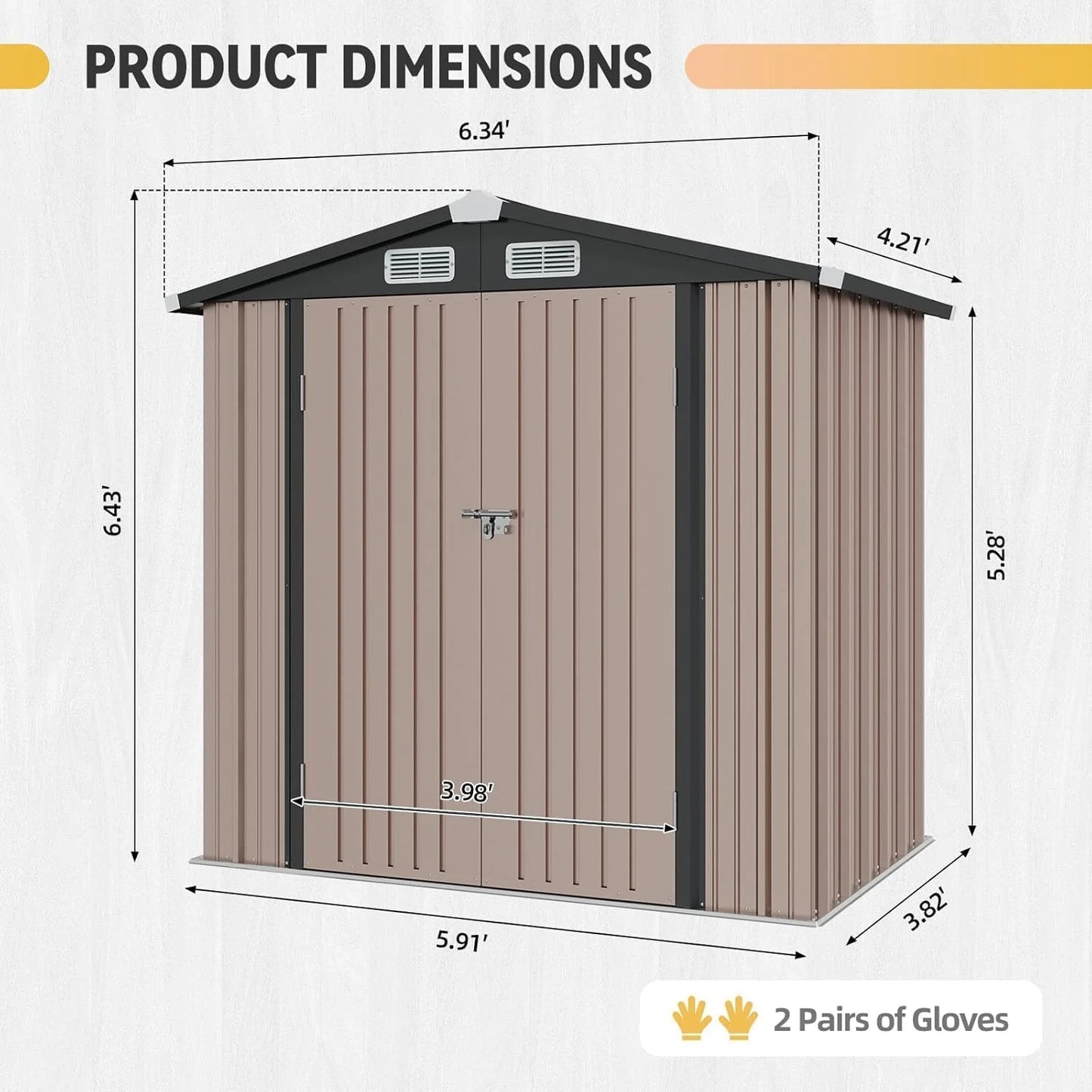 Aoxun 7.4x5.3FT Shed with Floor Galvanized Steel Outdoor Storage Shed Metal Garden Shed with Double Doors, 15mm Moisture-Proof Floor & Ventilation, Sloped Roof for Bike/Generator/Tool Storage (Brown)