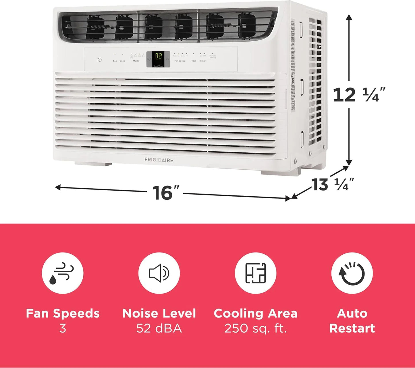 Frigidaire 5,000 BTU Window Air Conditioner with Remote Control, Cools Up to 150 Sq. Ft., Quiet Operation, Eco Mode, 3 Fan Speeds, Auto Restart, White