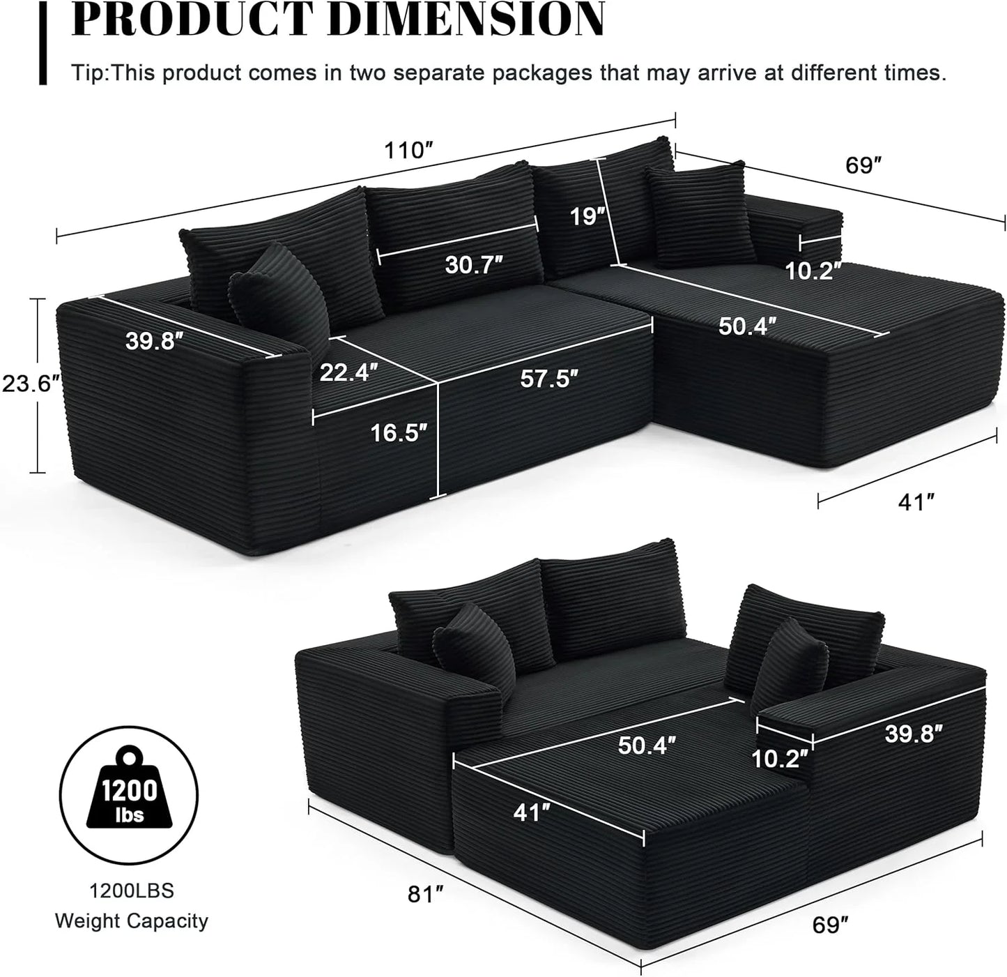 110-inch cloud sofa, boneless sofa in the living room, modular sofa with deep seats
