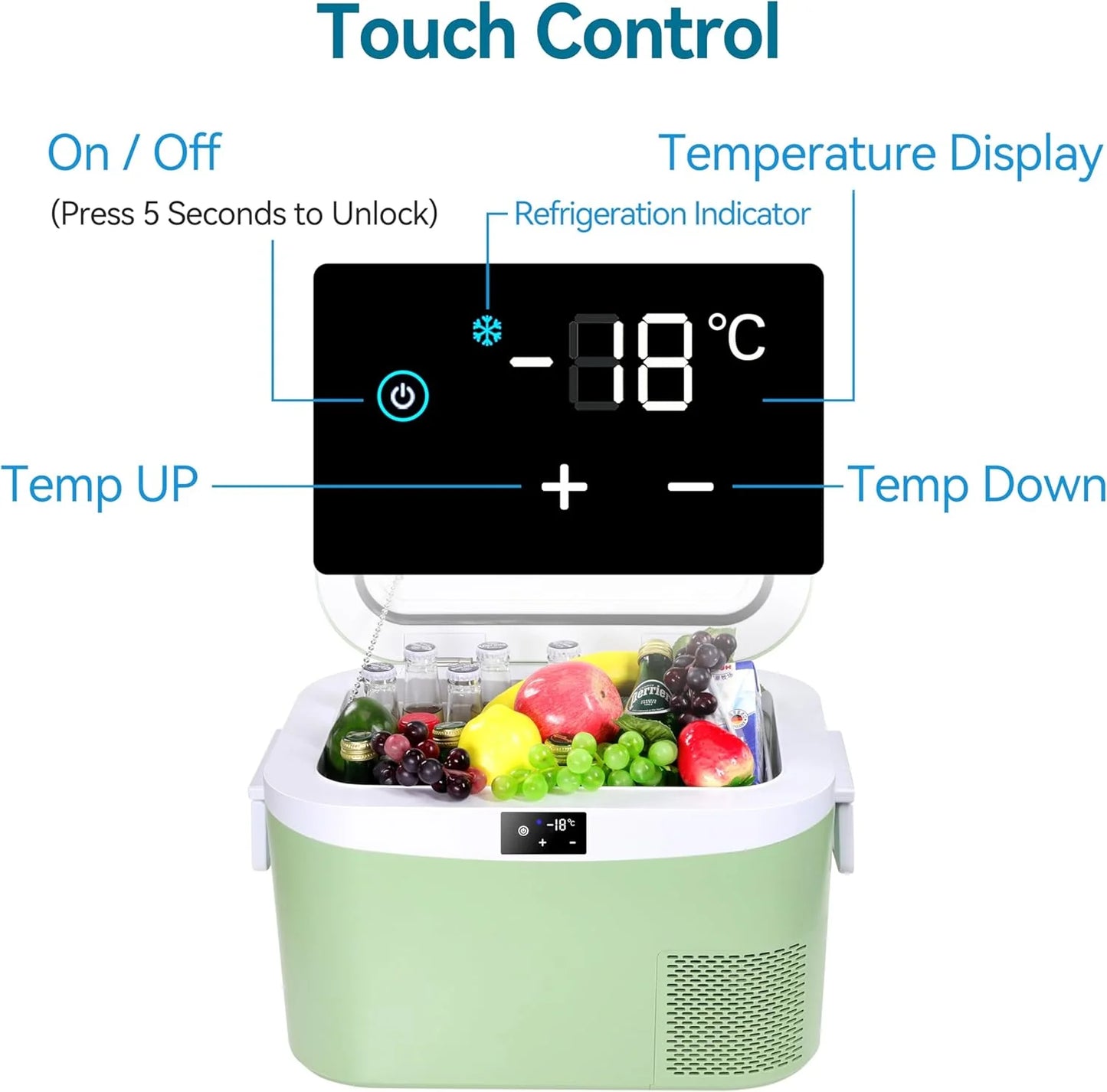 Car Fridge Portable 12 Volt Refrigerator 23 Quart (22 Liter) Freezer Compressor Cooler 12V/24V DC 110～240 V AC for Outdoor, Camping, Travel, Home Use -18℃~+15℃ (Green)