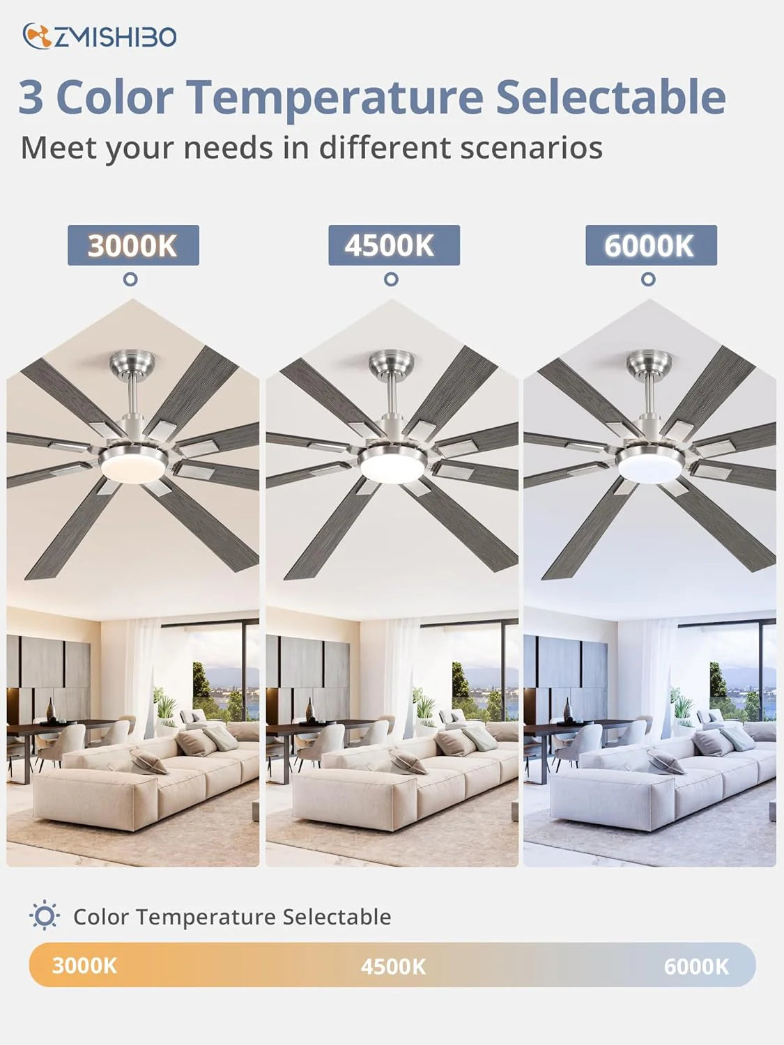 Zmishibo 72-inch large ceiling fan with lighting and remote indoor/outdoor