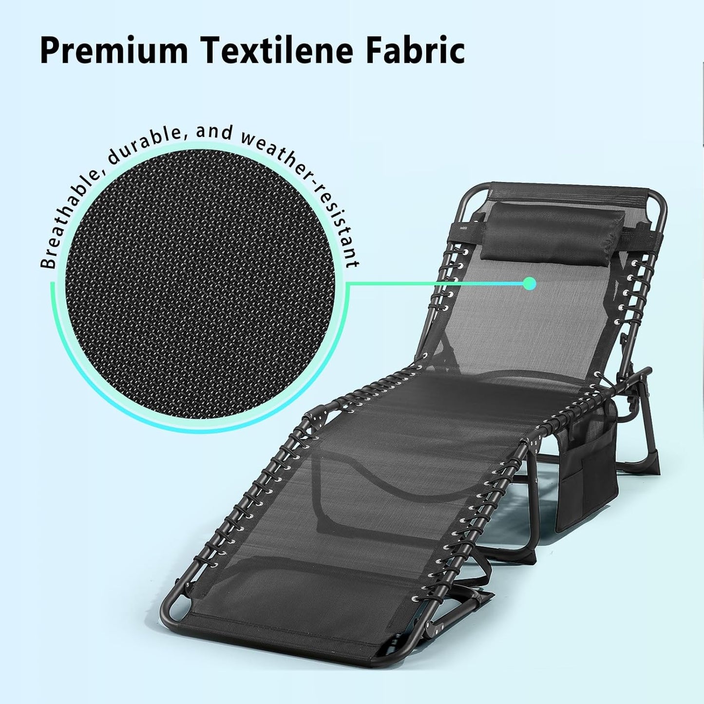 Unovivy Outdoor Chaise Lounge Chairs Set of 2, Portable Folding Pool Lounge Chair with 5-Position Reclining Back, Teslin Tanning Chair for Pool, Beach, Patio, Sunbathing