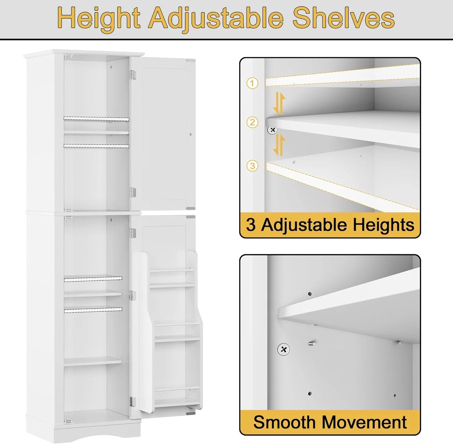 Tall Pantry Cabinet, Freestanding Storage Cabinet, Wooden Kitchen Pantry with 4 Doors and 5 Shelves, 72" Floor Cabinet Organizer