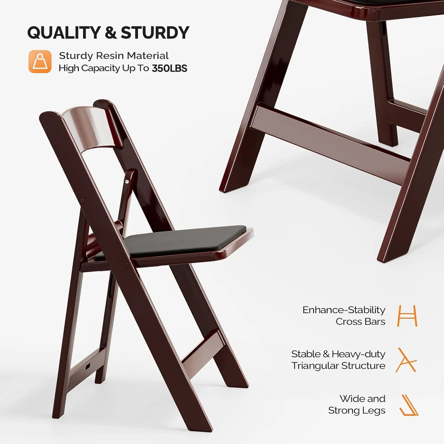 VINGLI Resin Folding Chair with Cushion Foldable Plastic Chair with Comfortable Cushioned Seat