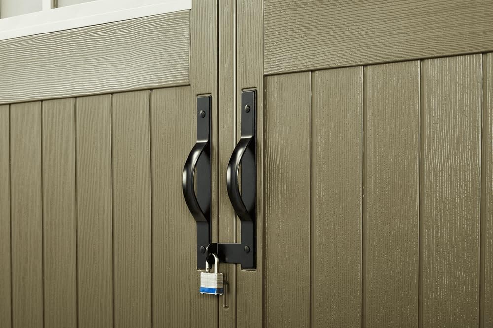 Rubbermaid Resin Outdoor Storage Shed With Floor (7 x 7 Ft) Weather Resistant Gray Organization for Home/Backyard/Garden Tools/Lawn Mower/Bike Storage/Pool Supplies