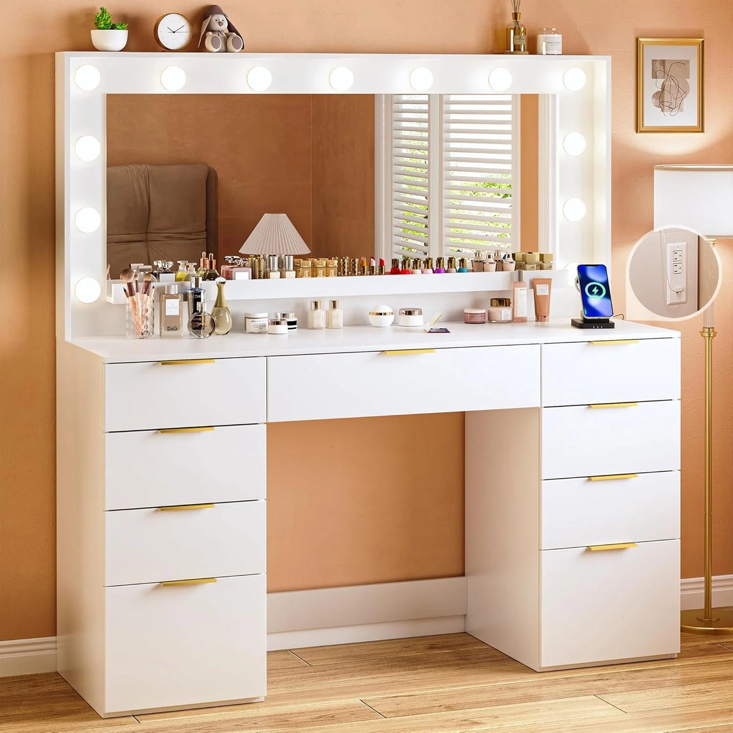 Vanity Desk with Mirror and Lights 39.3in Makeup Vanity with Large Mirror