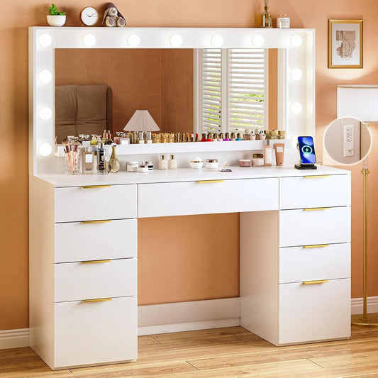 Vanity Desk with Mirror and Lights 39.3in Makeup Vanity with Large Mirror