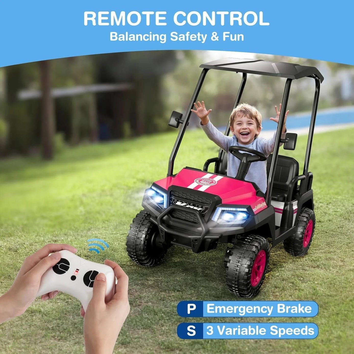R9 24V Children's Golf Cart with Remote Control, Removable Awning