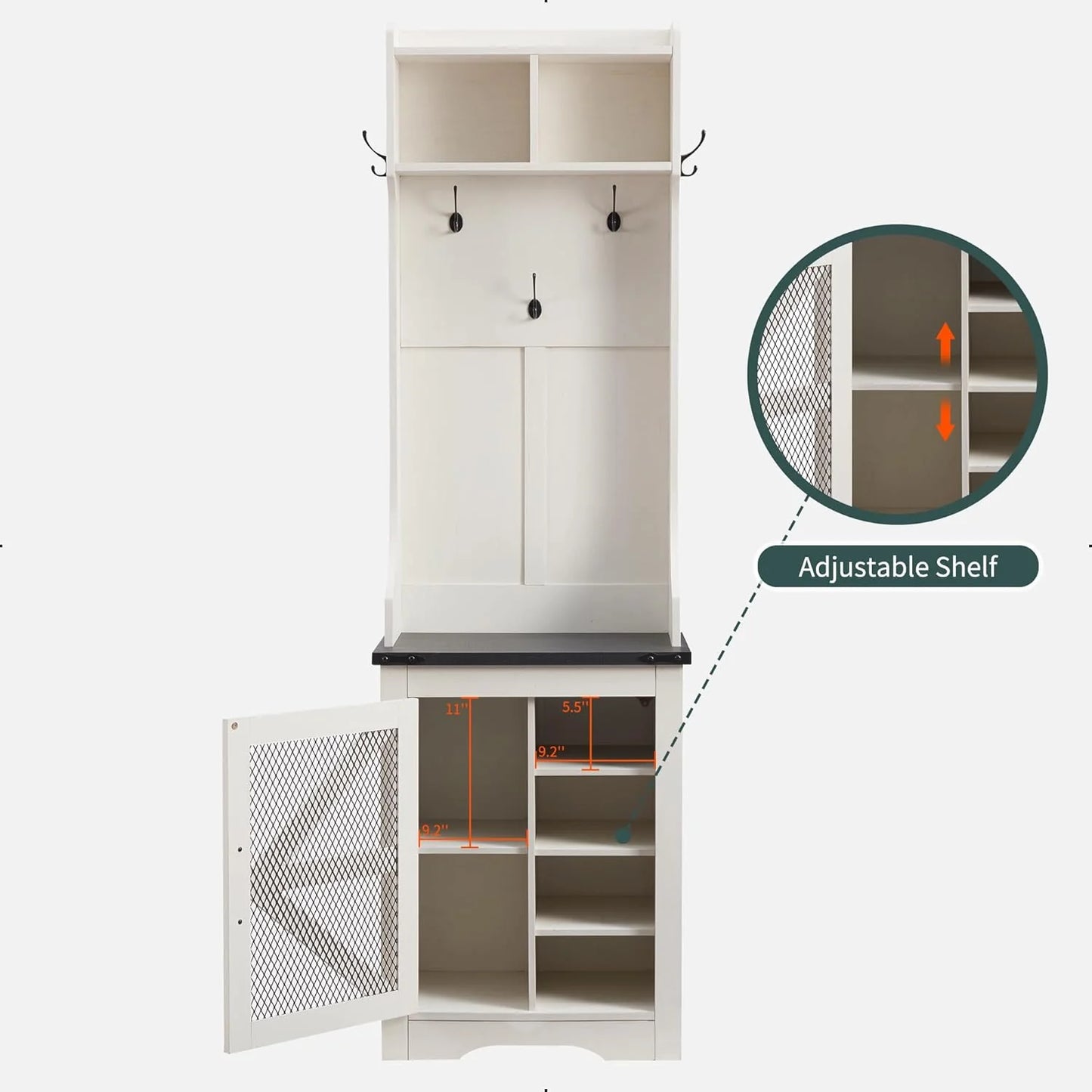 JXQTLINGMU 59-inch Farmhouse Foyer Tree with Shoe Storage, Entryway Bench Foyer Coat Rack Cabinet