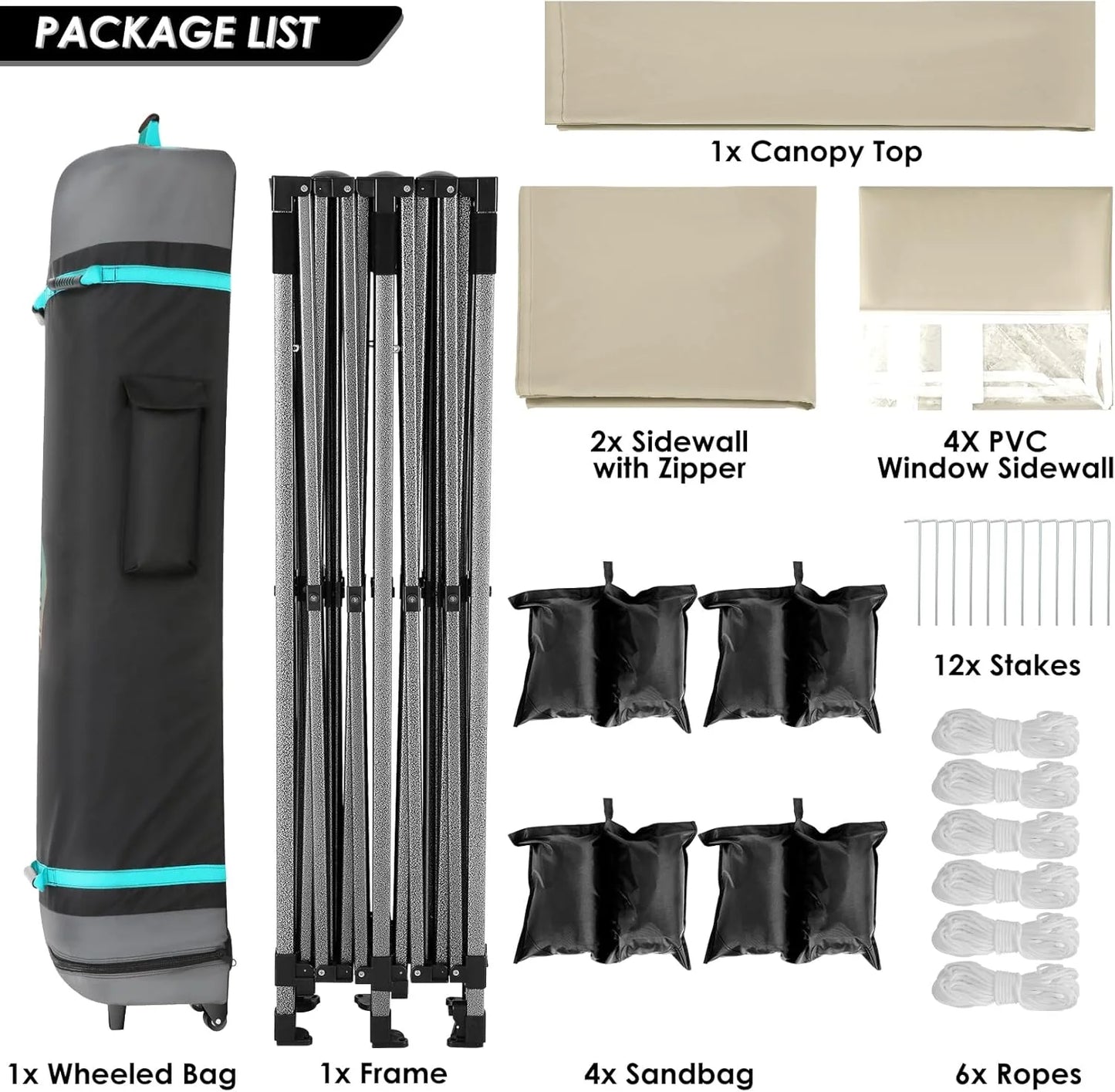 COBIZI 10x20 Heavy Duty Pop up Canopy Tent with 6 sidewalls Easy Up Commercial Outdoor Canopy Wedding Party Tents for Parties All Season Wind & Waterproof Gazebo with Roller Bag,Black(Frame Thickened)