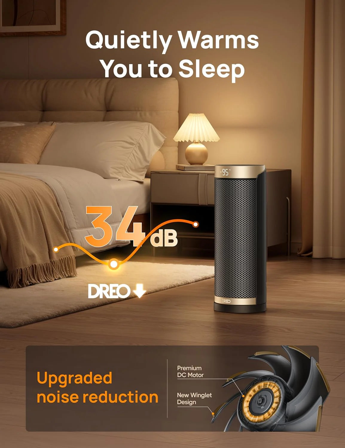 Space Heater, 1500W Electric Indoor Heater with Thermostat Quiet Portable Heater