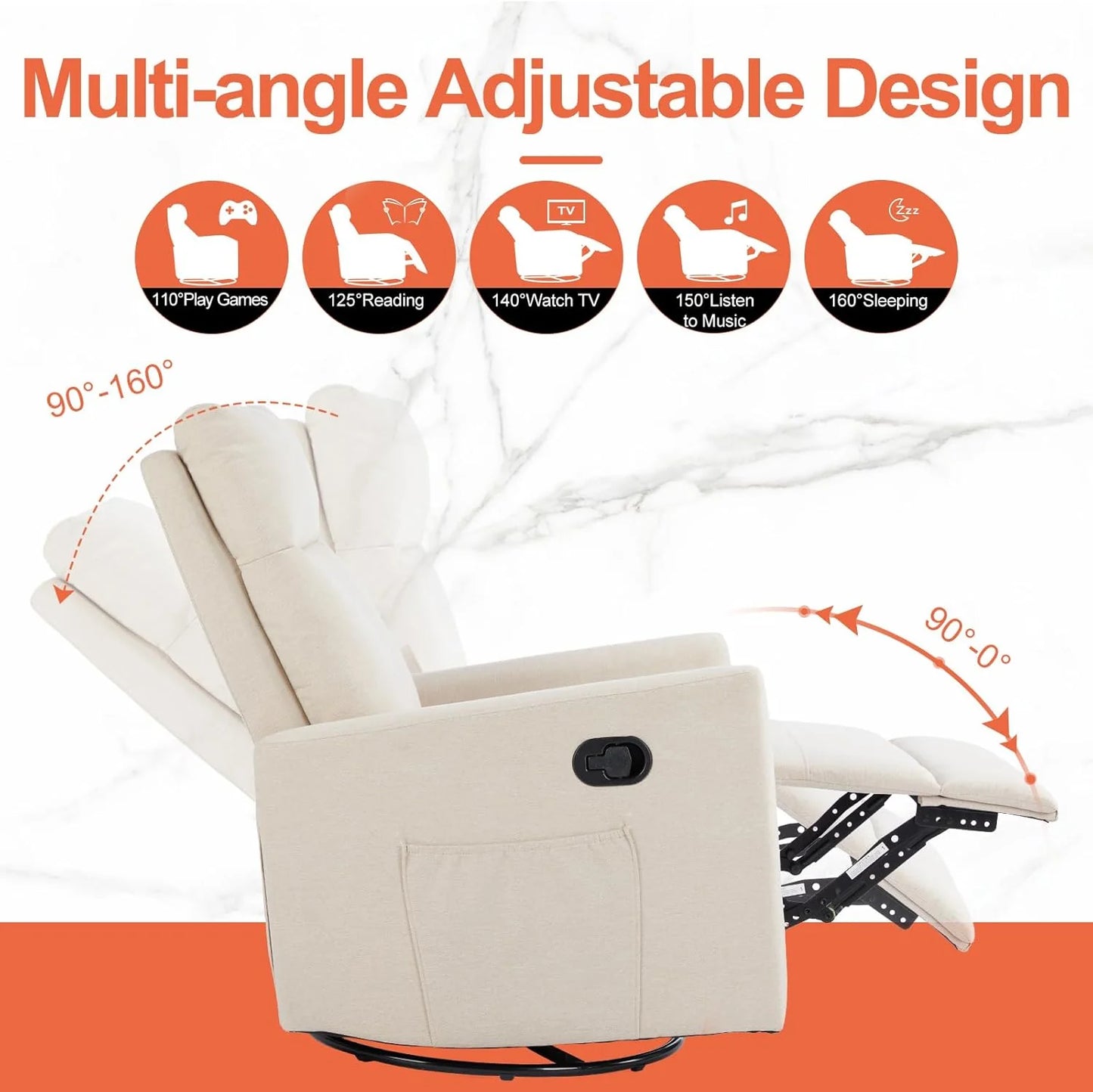 Sweetcrispy Massage Recliner Chair for Adults, Adjustable Home Theater Seating with Lumbar Support for Living Room, Modern Fabric Reclining, Light Grey