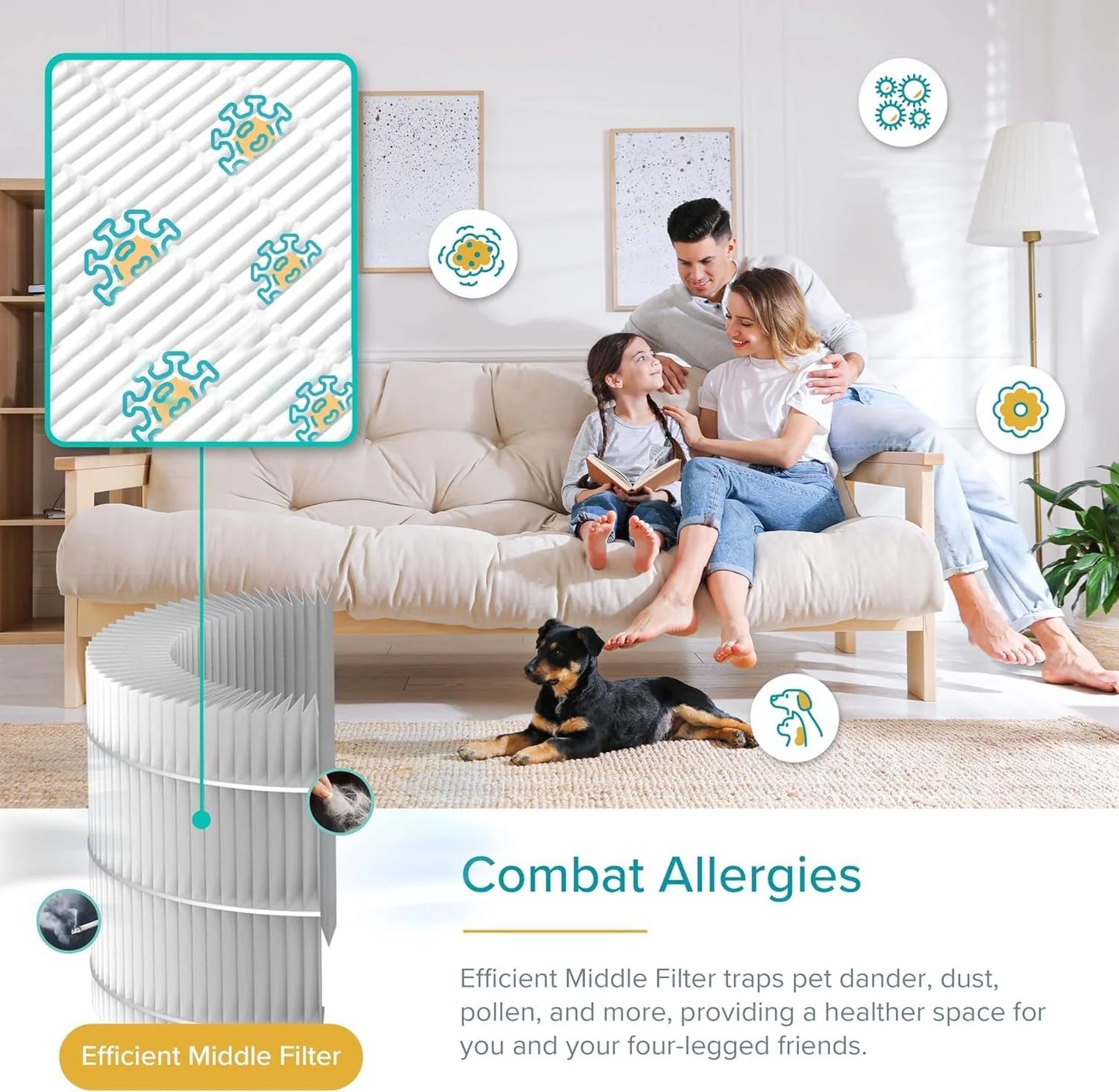 Air Purifier for Bedroom Allergies and Pet Hair, 56W High Torque Motor