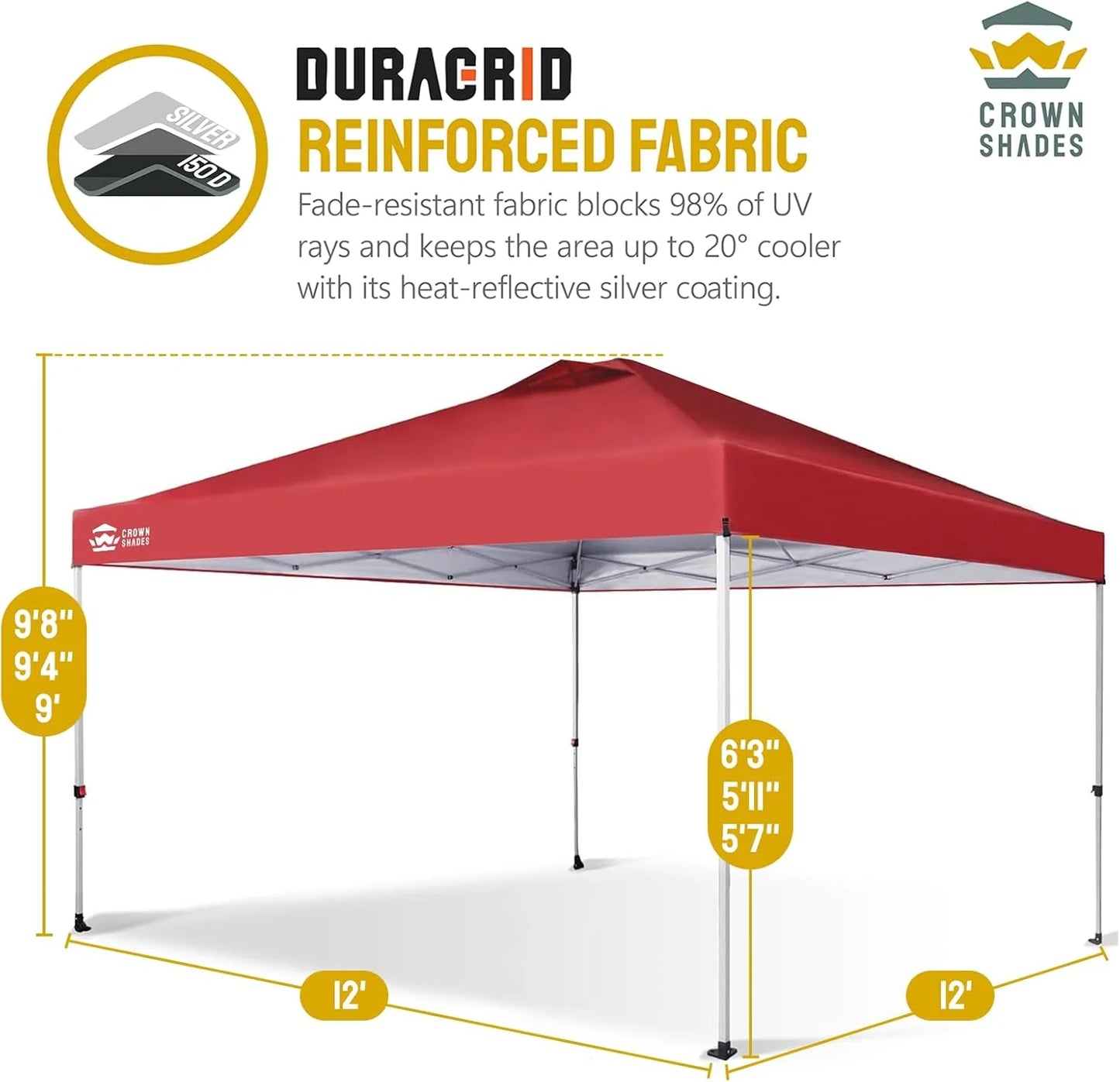 10x10 Pop-Up Awning - One-Click Installation Beach Tent - Outdoor Sunshade Silver Coated Top, 3 Heights and 4 Sand Pockets