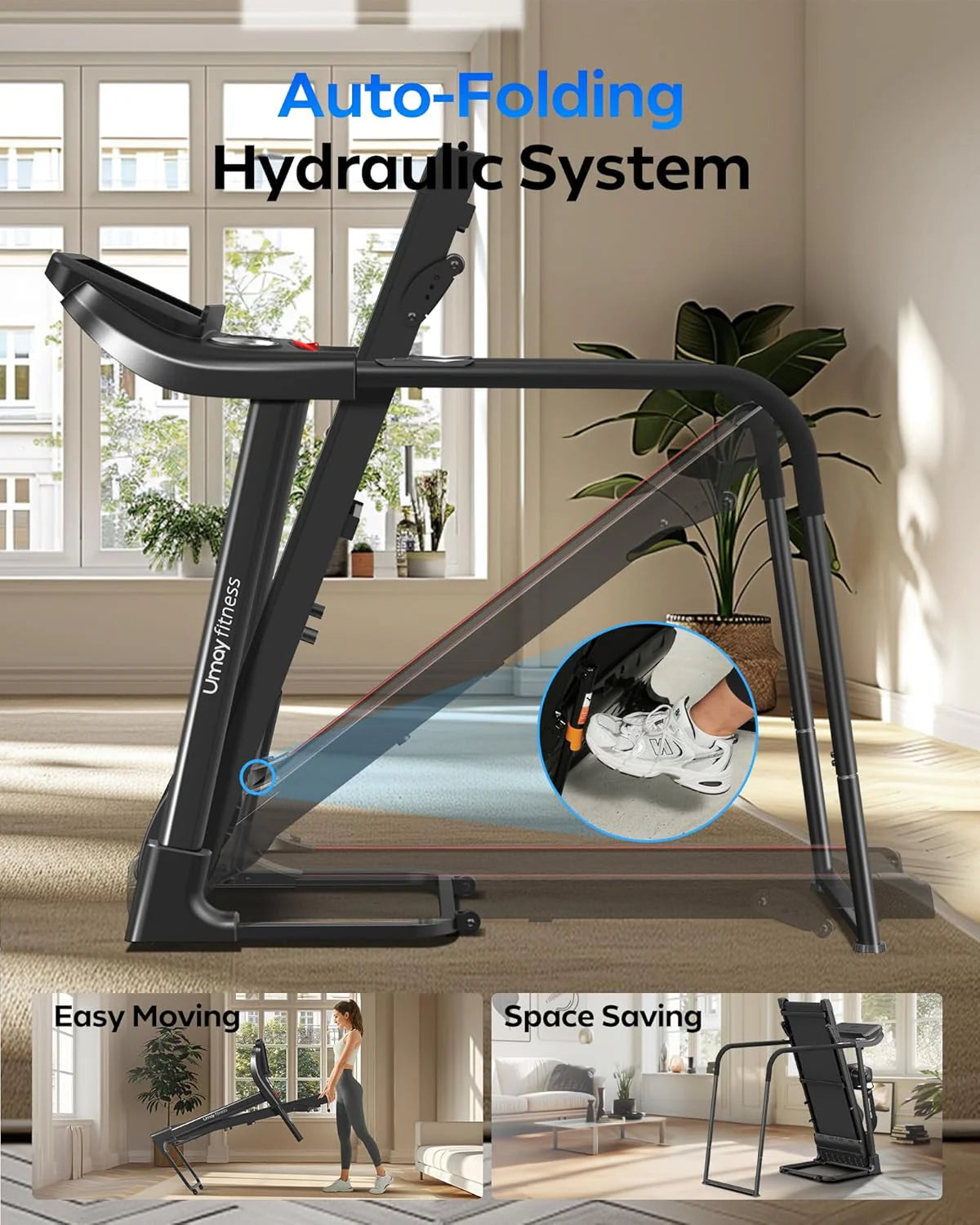 UMAY household folding tilt treadmill with heart rate sensor Low noise