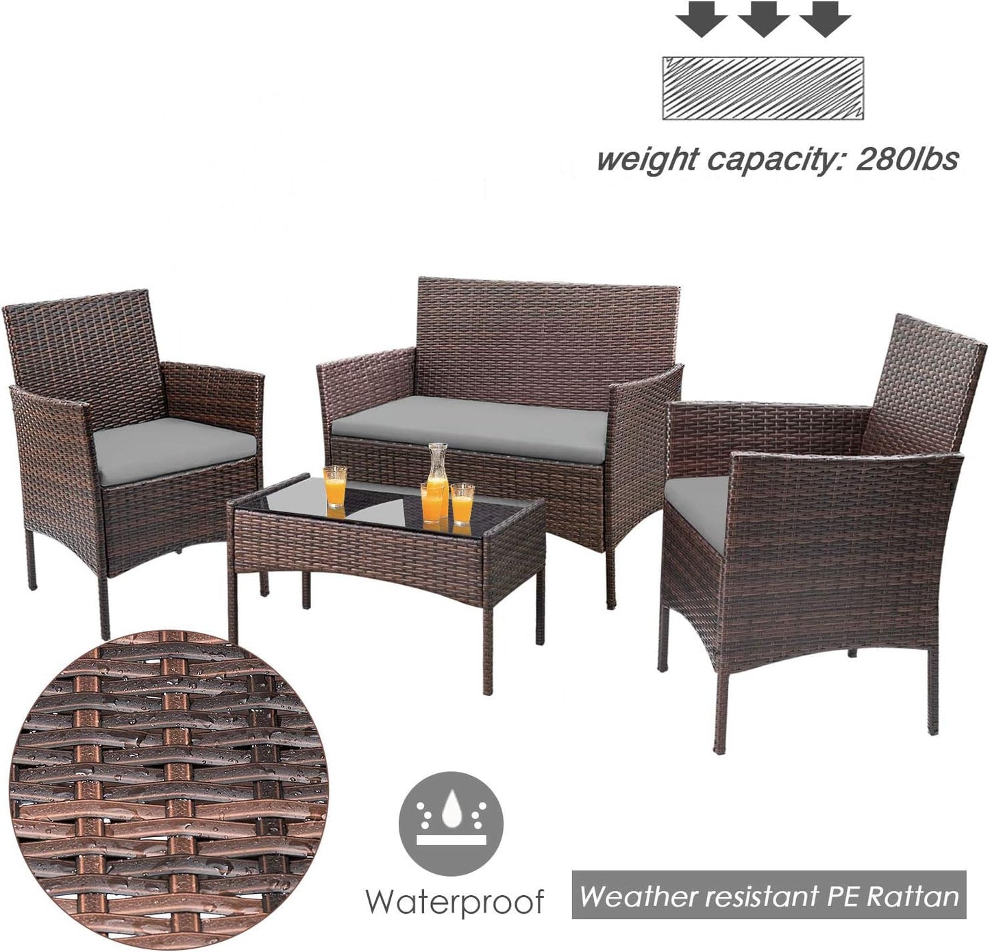 4 piece outdoor patio furniture set rattan chair wicker set