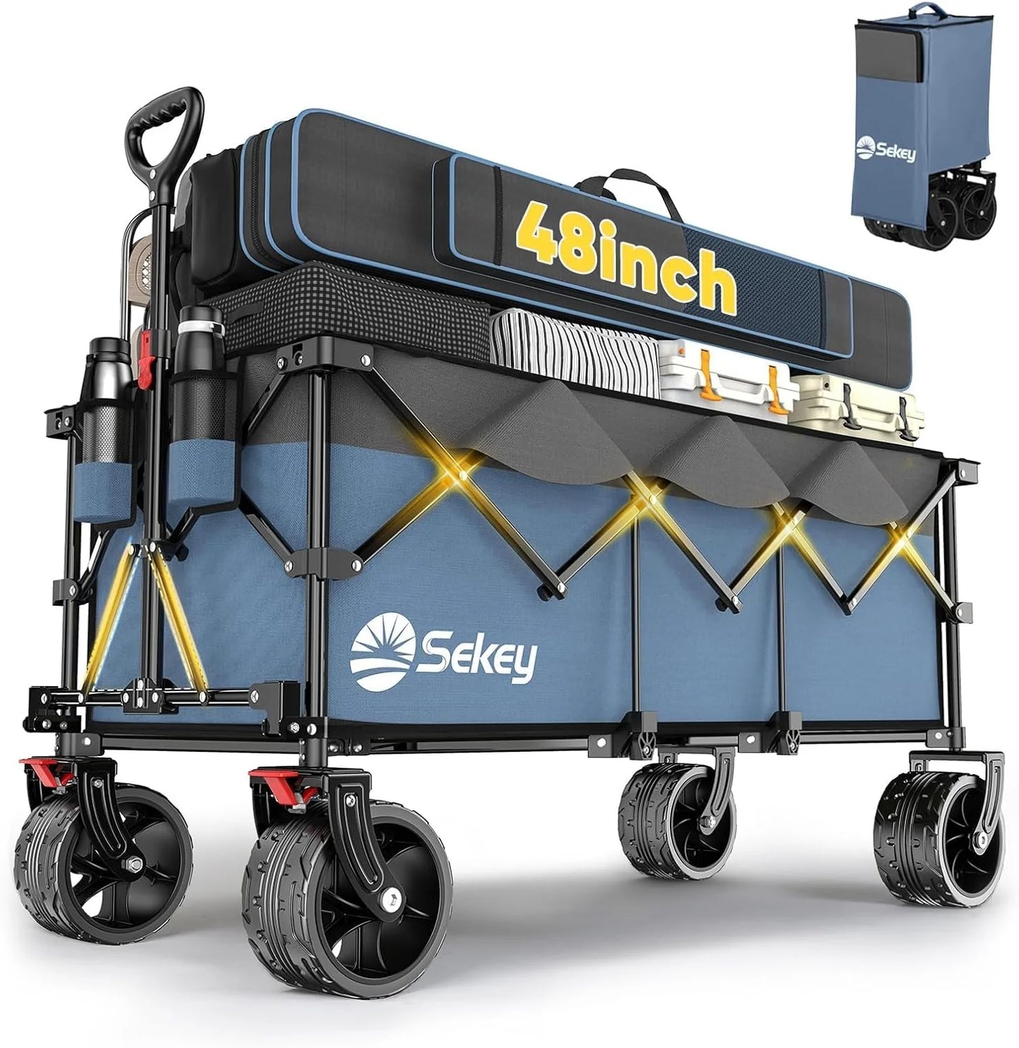 Sekey 48 Inch Long Foldable Extended Travel Cart, 440 Lbs Load Capacity, Heavy Duty 300 Liter Folding Multi-Purpose Garden Cart