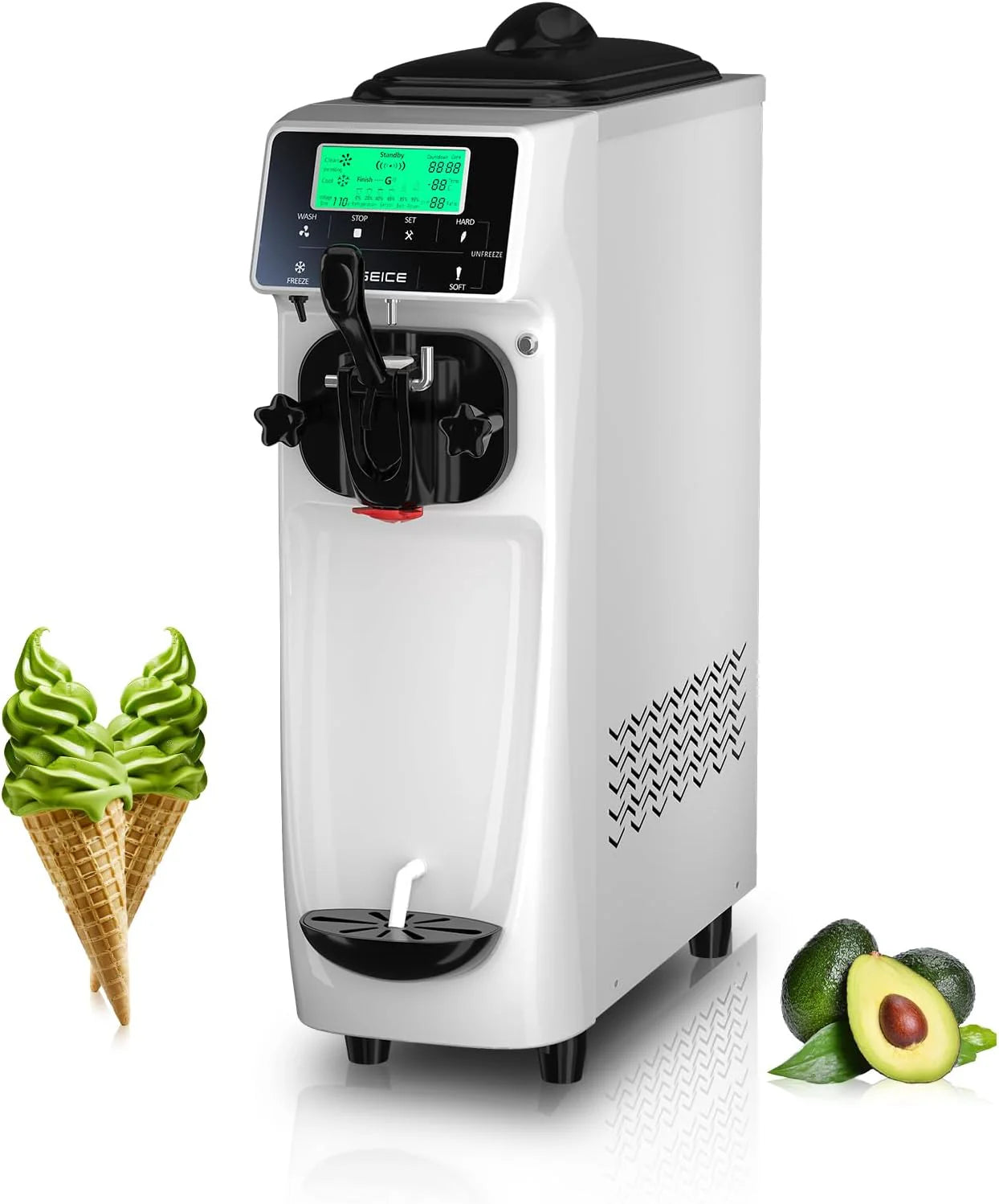 Soft Serve Ice Cream Machine 3.2 Gals Ice Cream Maker Machine Single Flavor Commercial Ice Cream Machine Countertop Soft Serve Ice Cream Maker with Pre-Cooling for Home Store School