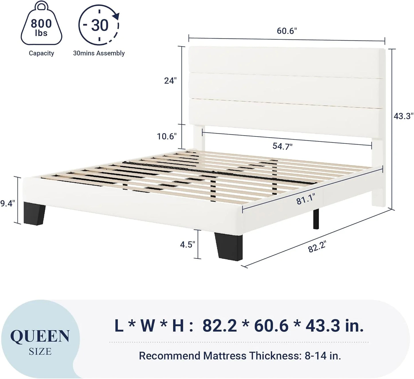 Allewie Queen Size Platform Bed Frame with Fabric Upholstered Headboard and Wooden Slats Support, Fully Upholstered Mattress Foundation/No Box Spring Needed