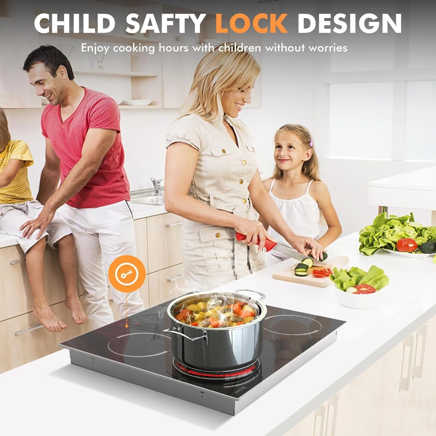 Electric Cooktop 30 Inch - 5 Burners Built-in Ceramic Cooktop, 30" Electric Stove Top with Glass Protection Metal Frame, 9 Heating Level, 8400W, 220-240V for Hard Wire(No Plug)