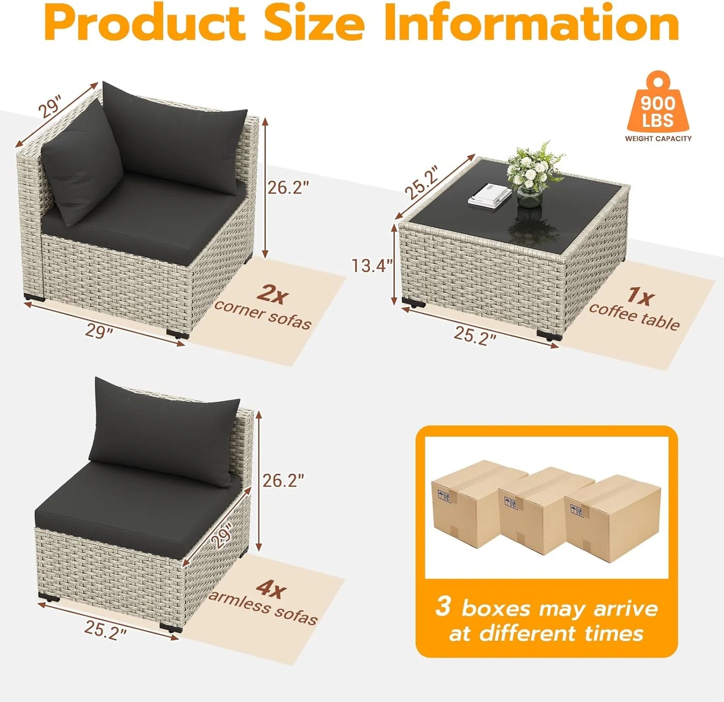 UDPATIO Outdoor Patio Furniture Set, 7-Piece PE Wicker Sectional Sofa with Tea Table, Outdoor Conversation Set