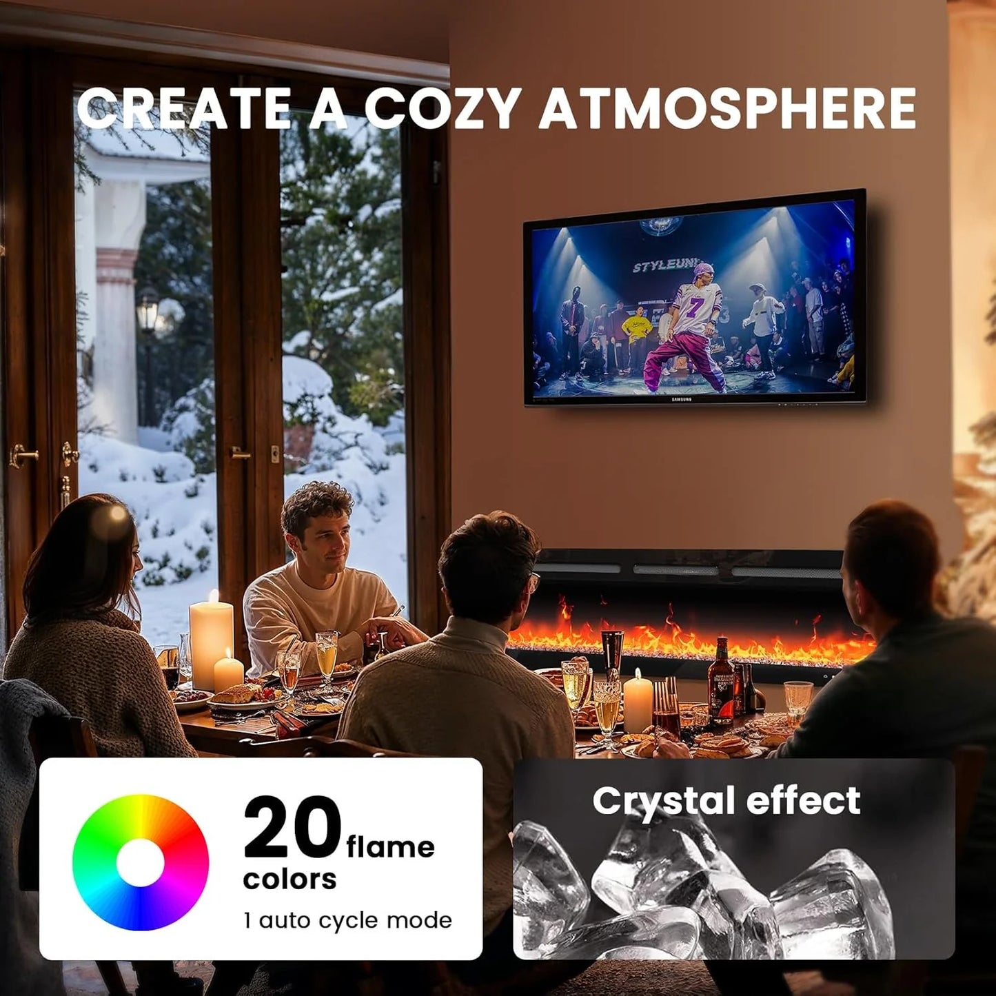 50" Smart Electric Fireplace 5300 BTU Heat Output, Ultra-Slim Wall-Mount or Built-In Electric Fireplace