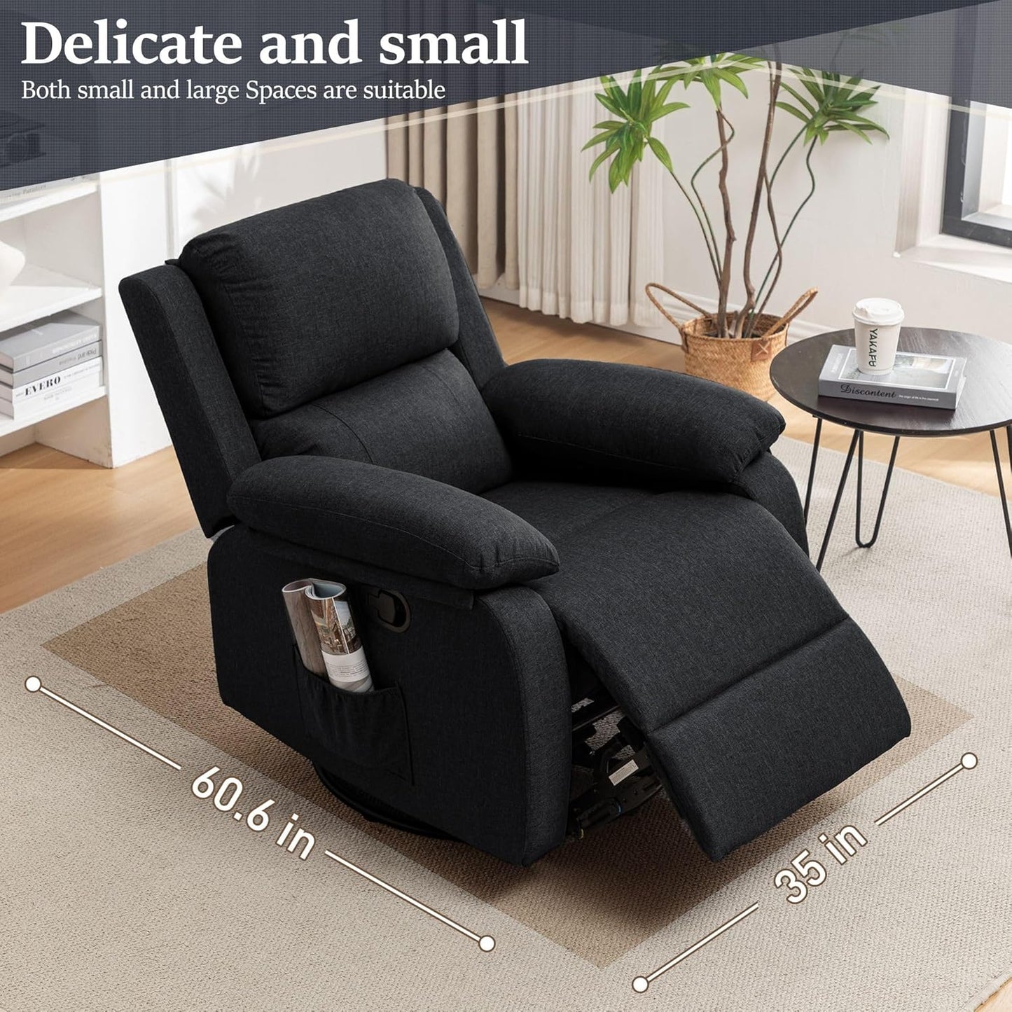 Reclining rocking chair 360 degree rotating fabric sliding reclining chair