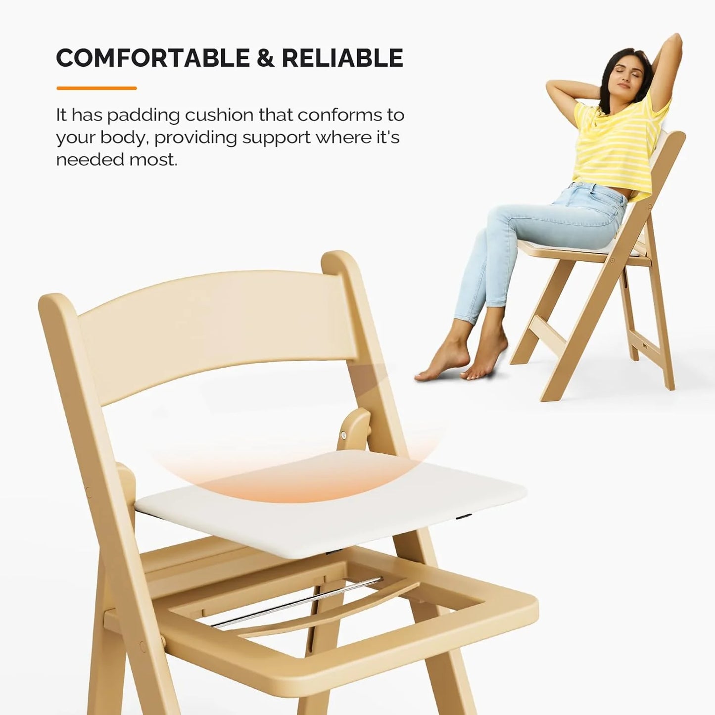 VINGLI Resin Folding Chair with Cushion Foldable Plastic Chair with Comfortable Cushioned Seat