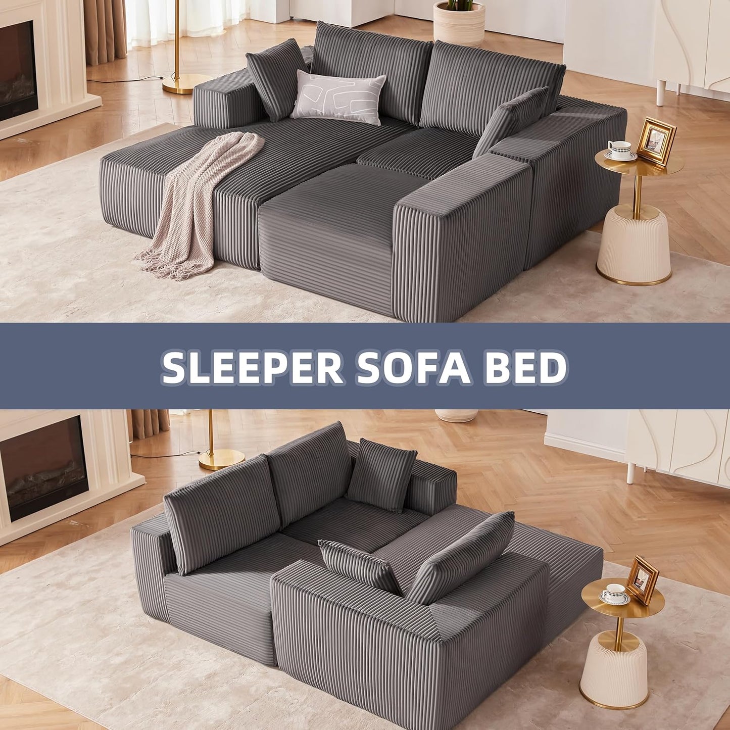 108-inch modular sofa, cloud modular sofa, with deep seat and reclining chair, upholstered sofa