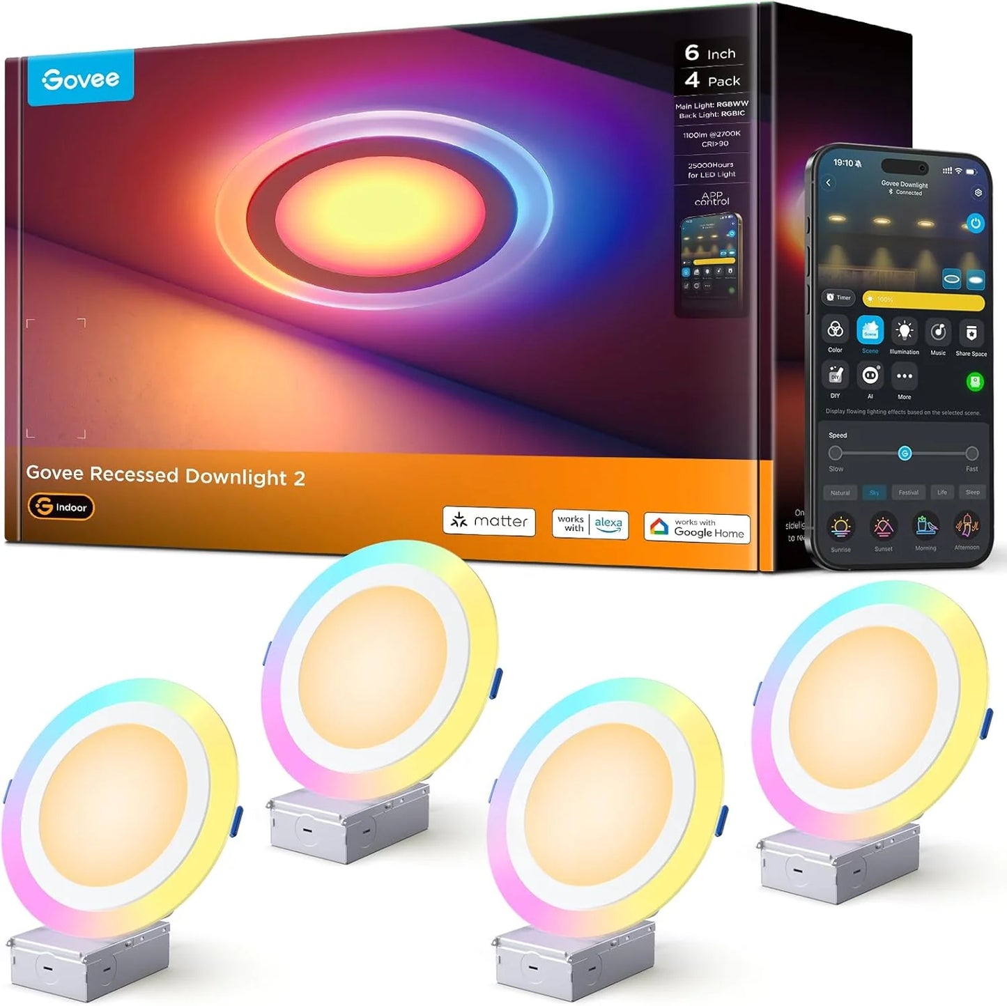 Smart Recessed Lighting 6" Dimmable 1100LM Canless Downlight with Junction Box